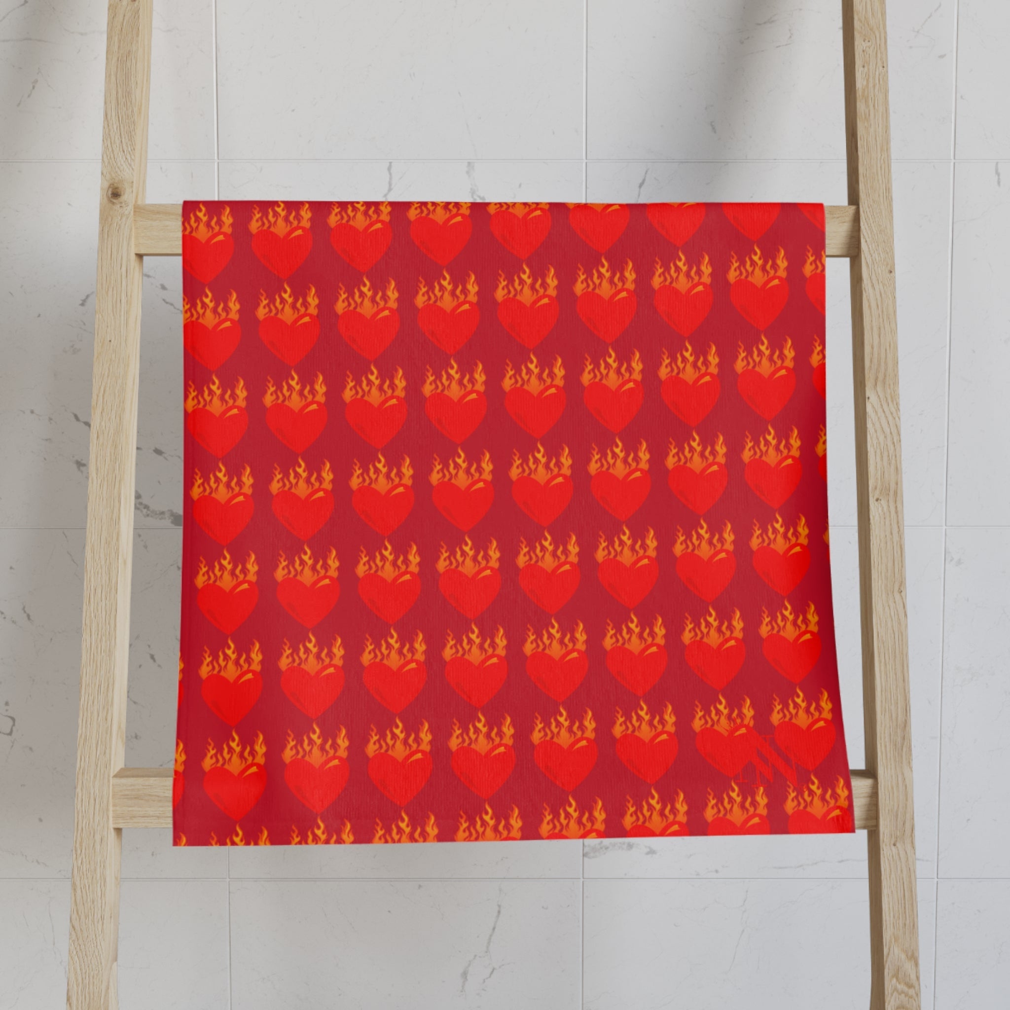 Red Flaming Heart Red Print Cum Towel