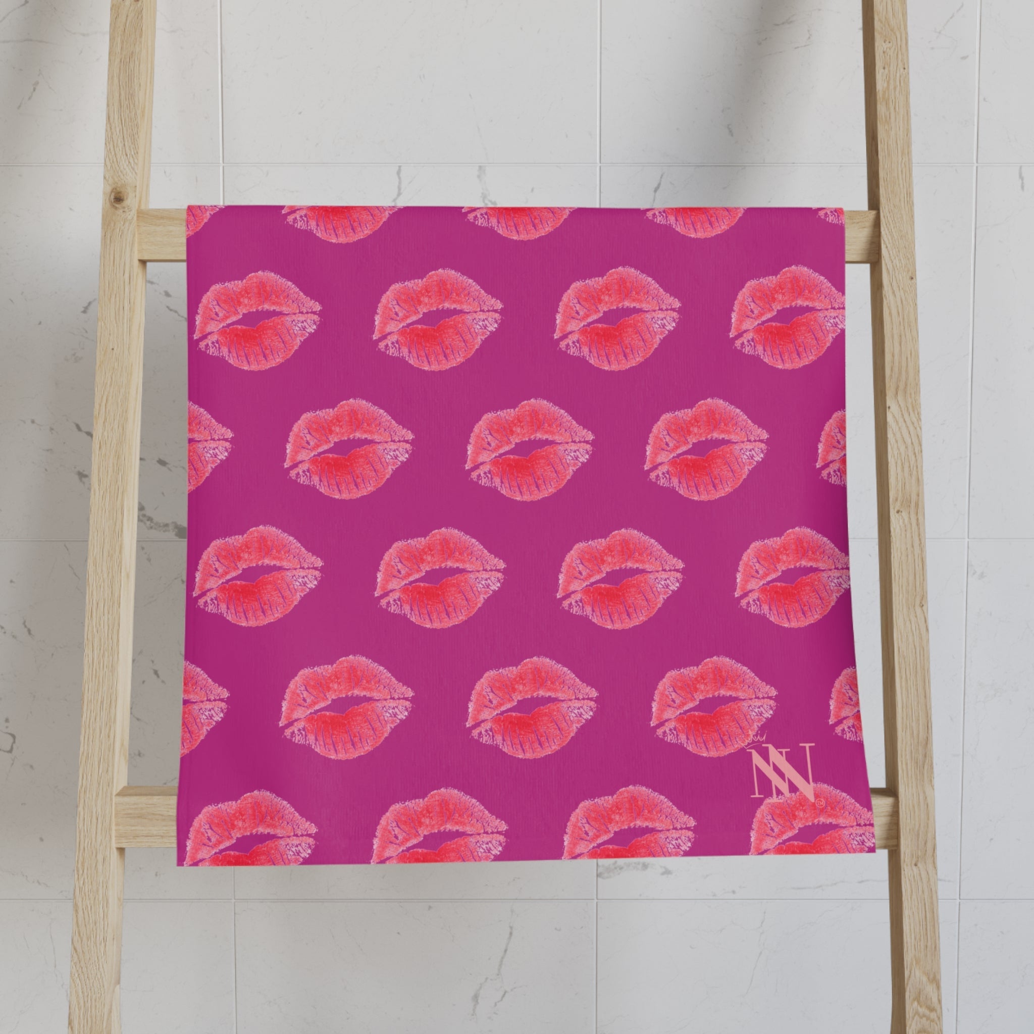 Lips Kiss Mark Pattern Hot Pink Cum Towel