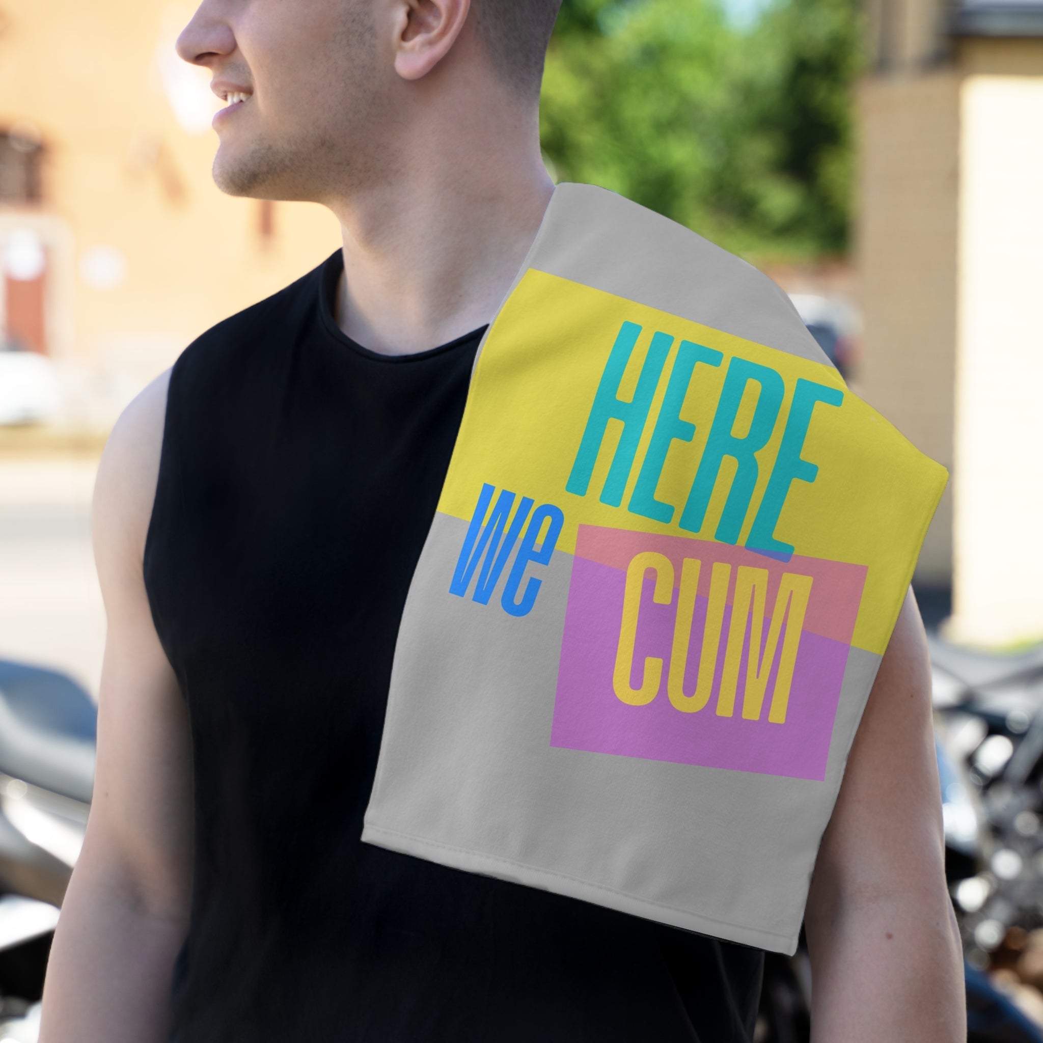 Here We Cum Light Grey | Mix & Match Soft Fun-Flirty Lovers’ Towels