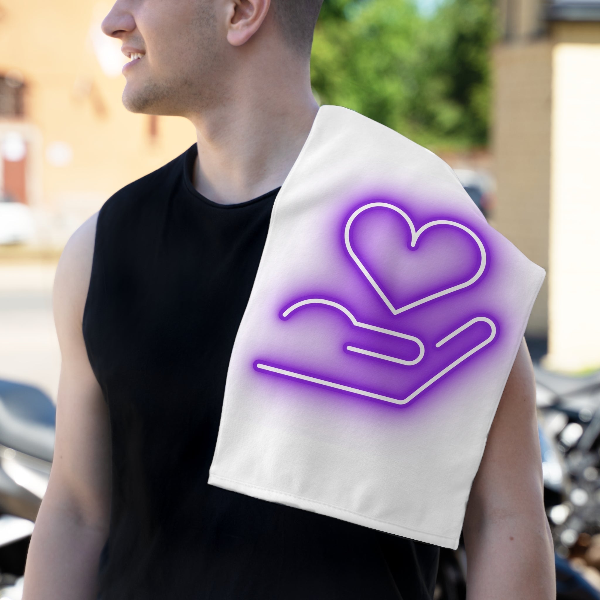 My Purple Heart in Your Hand White | Mix & Match Soft Fun-Flirty Lovers’ Towels