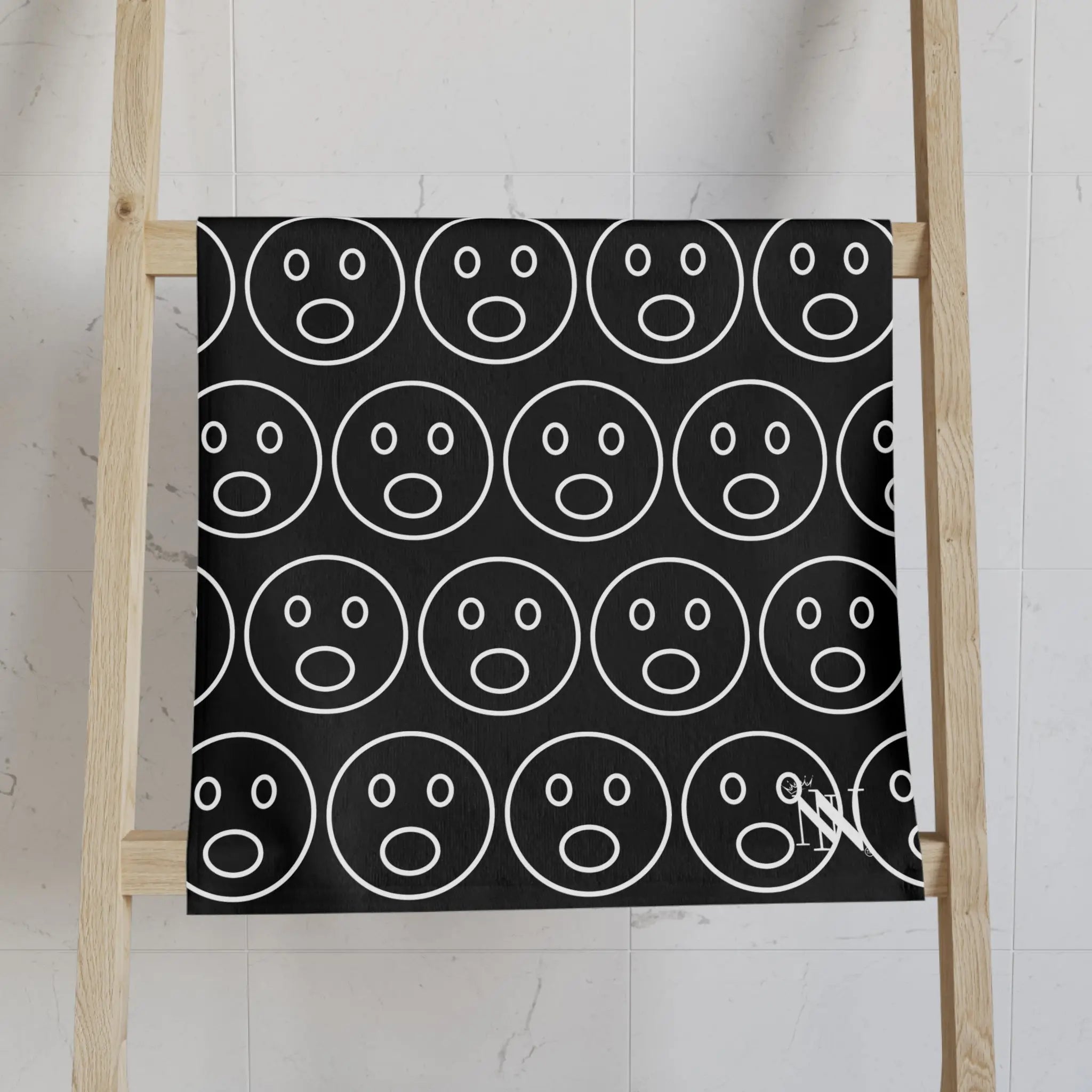 Surprised Emoji Pattern Black Cum Towel