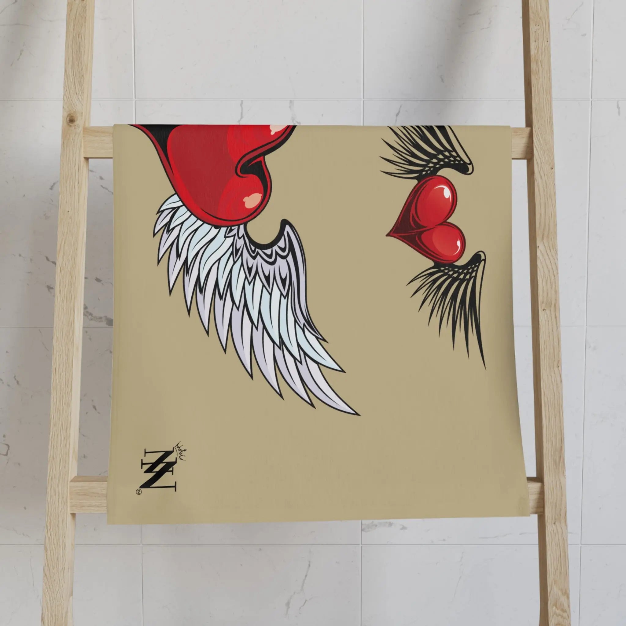 Double Hearts with Wings Gold Cum Towel