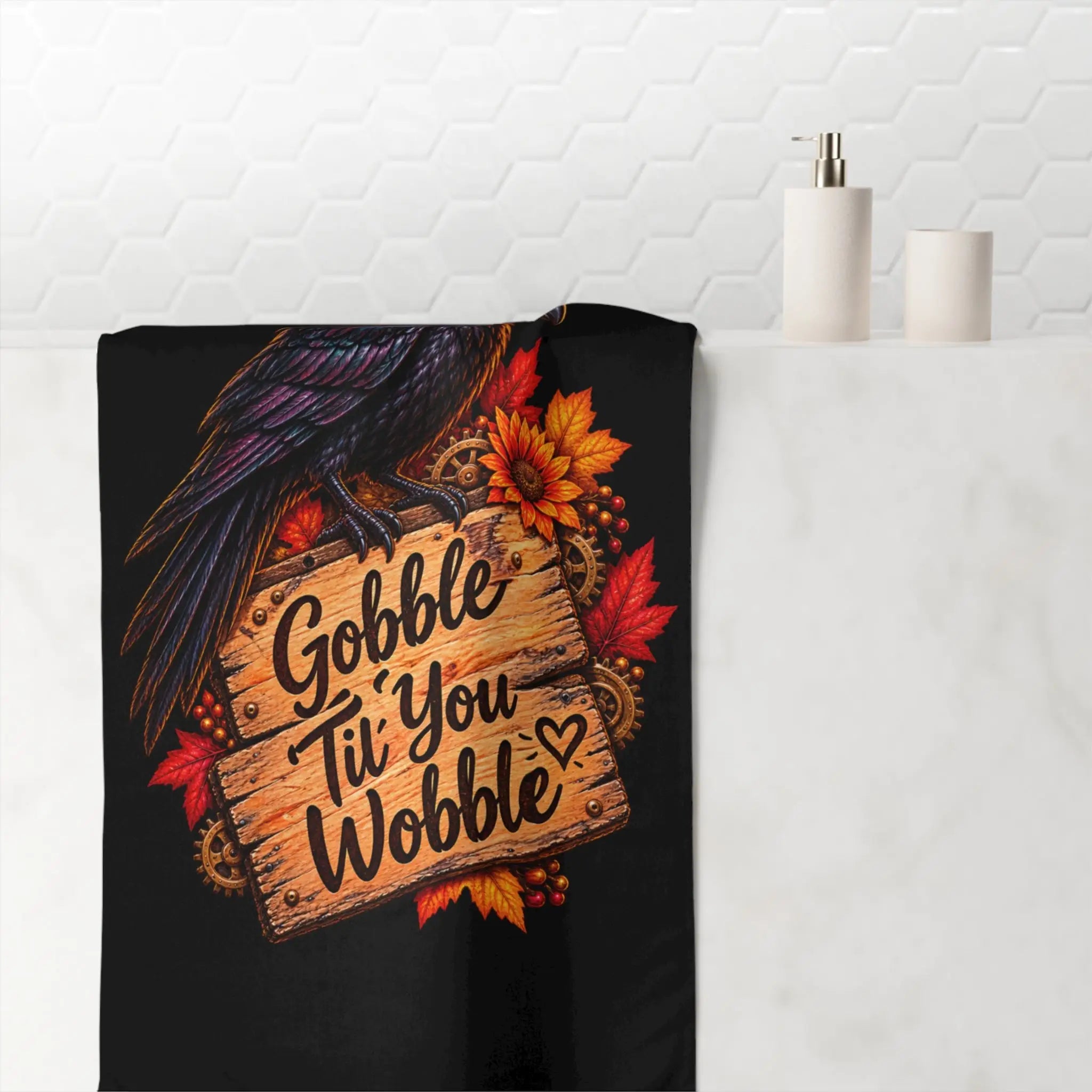 Gobble Til’ You Wobble Crow | Nectar Napkins XL Fun-Flirty Lovers’ Towels