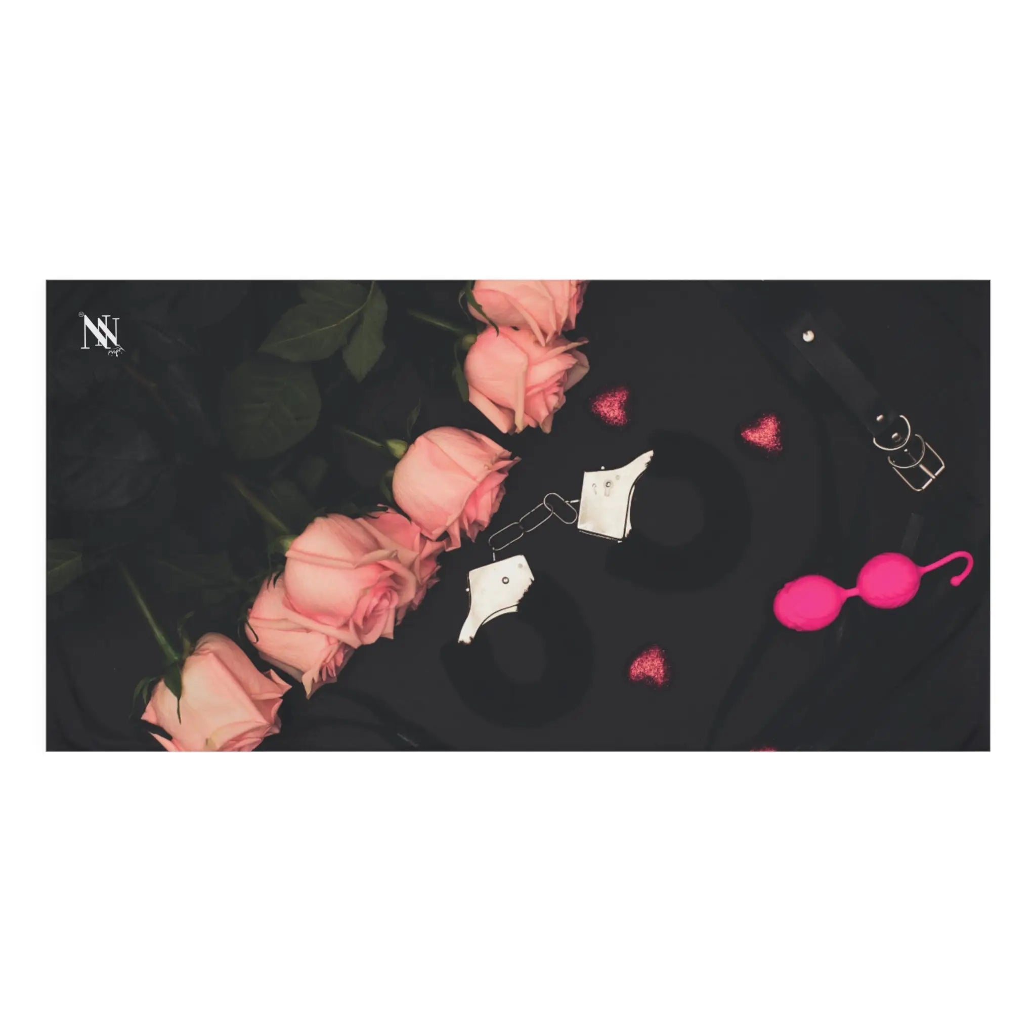 Furry Hand Cuffs & Roses Photograph | Mix & Match XL Fun-Flirty Lovers’ Towelsl