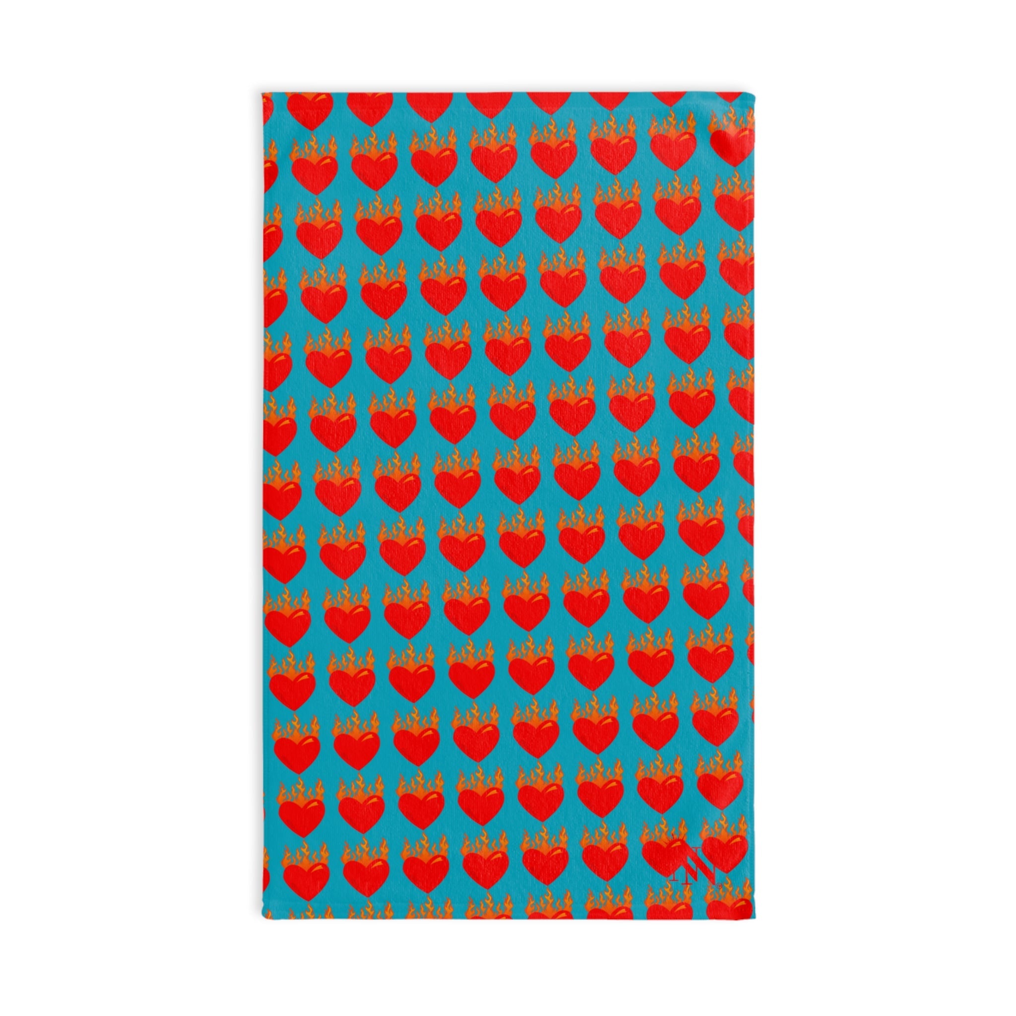 Red Flaming Heart Teal Print Cum Towel