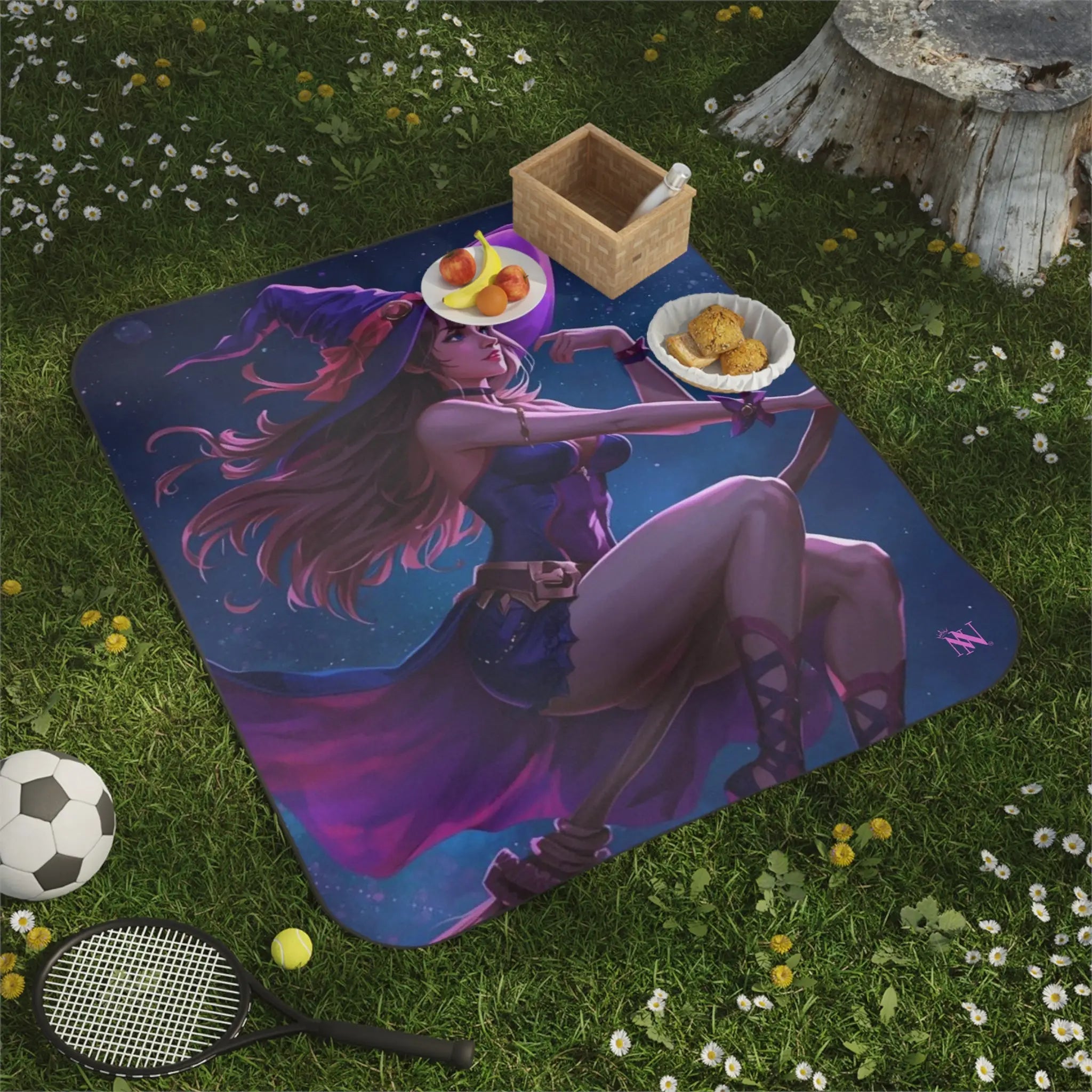 Flying Witch Broomstick Fantasy Women Couple Friendly Water-Resistant Sex Blanket