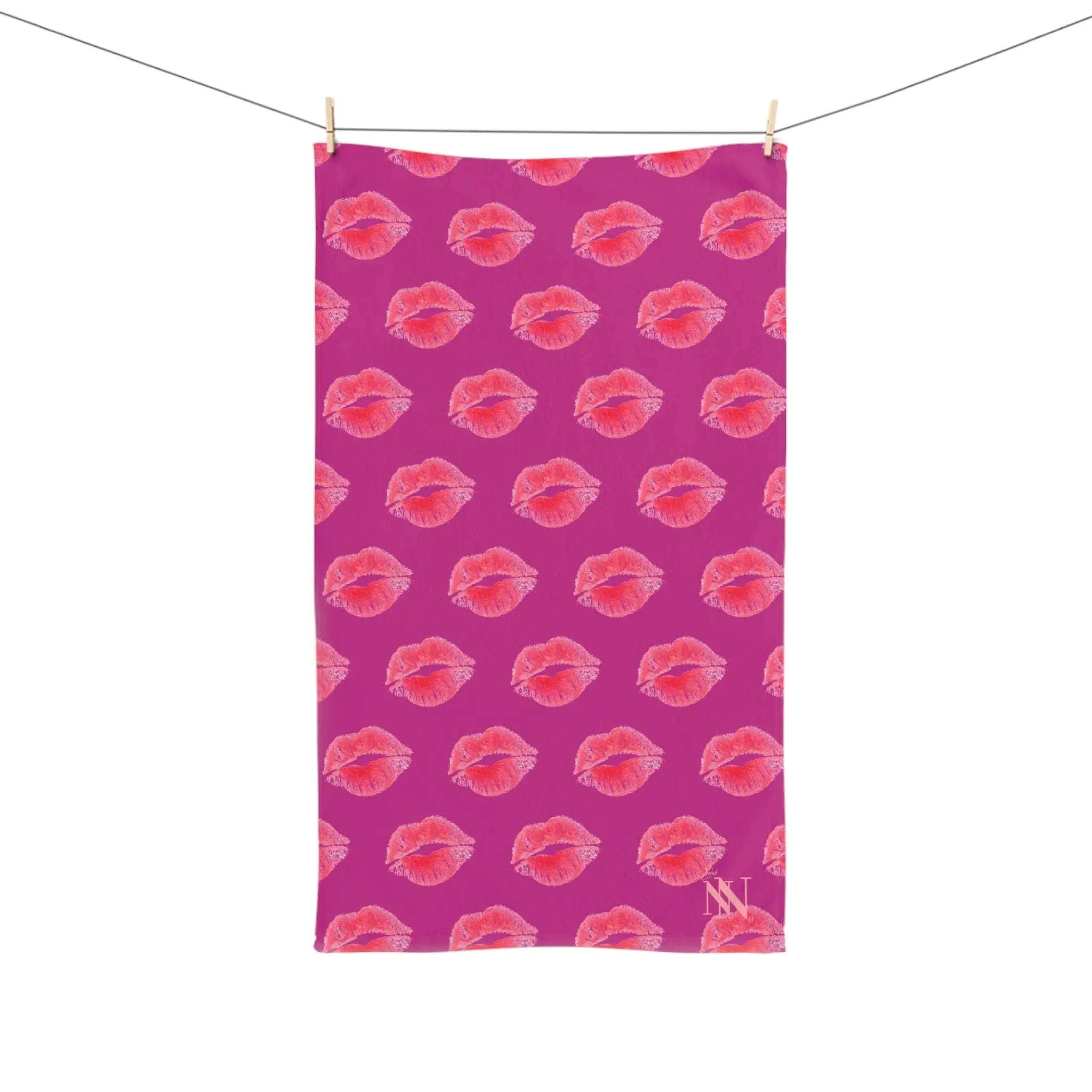Lips Kiss Mark Pattern Hot Pink Cum Towel