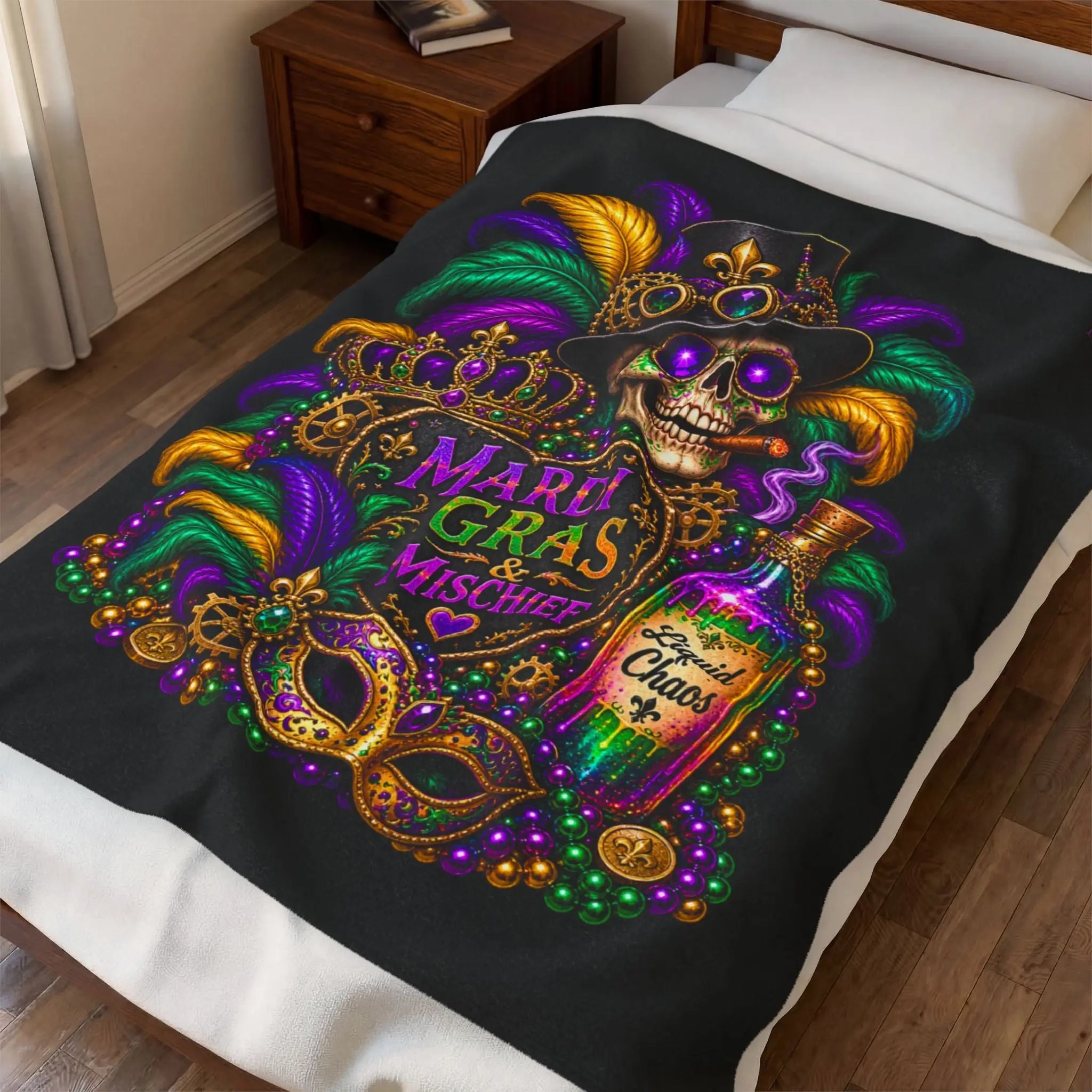 Mardi Gras & Mischief Skull Lovers’ Blanket