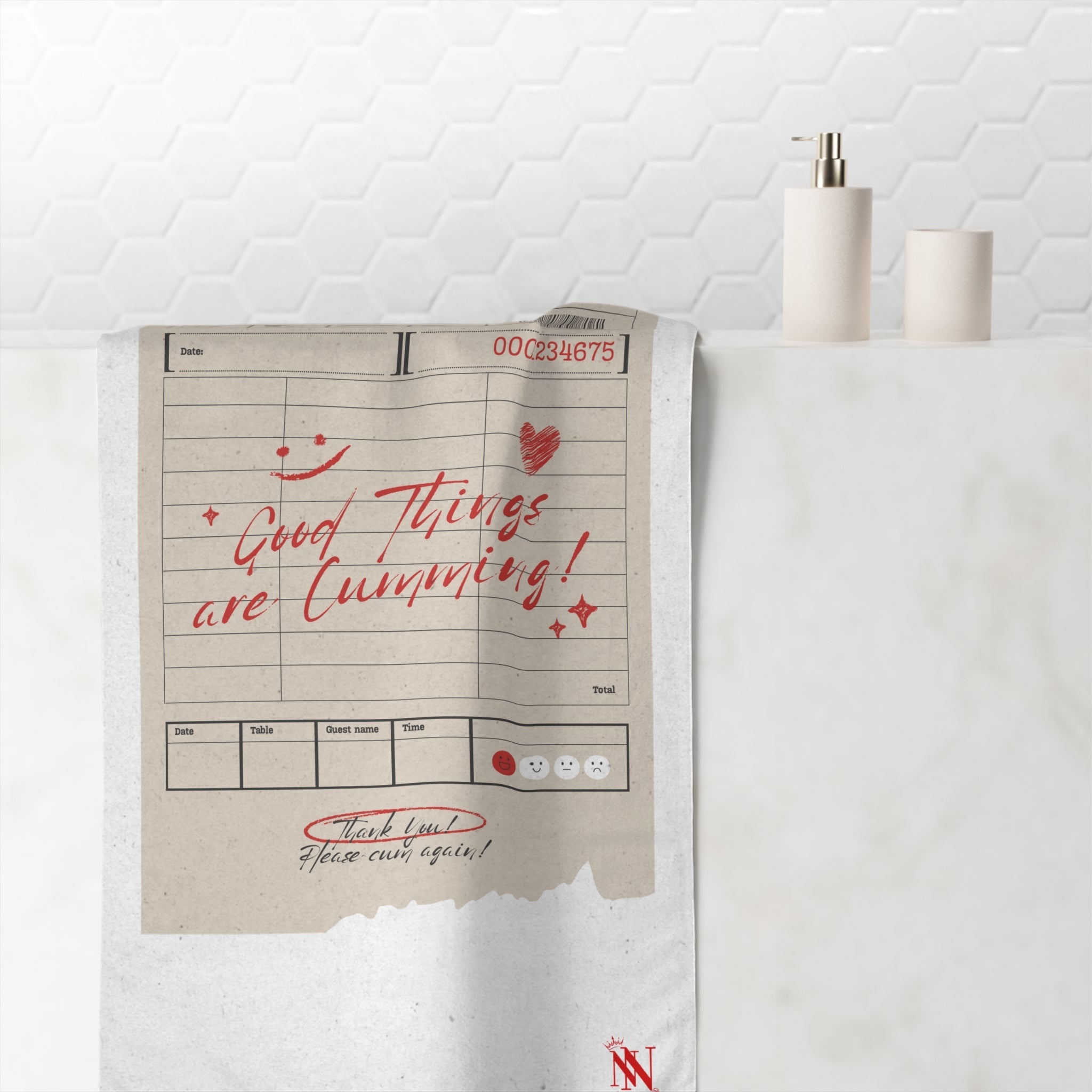 Good Things Are Cumming! Vintage Guest Check | Mix & Match XL Fun-Flirty Lovers’ Towels