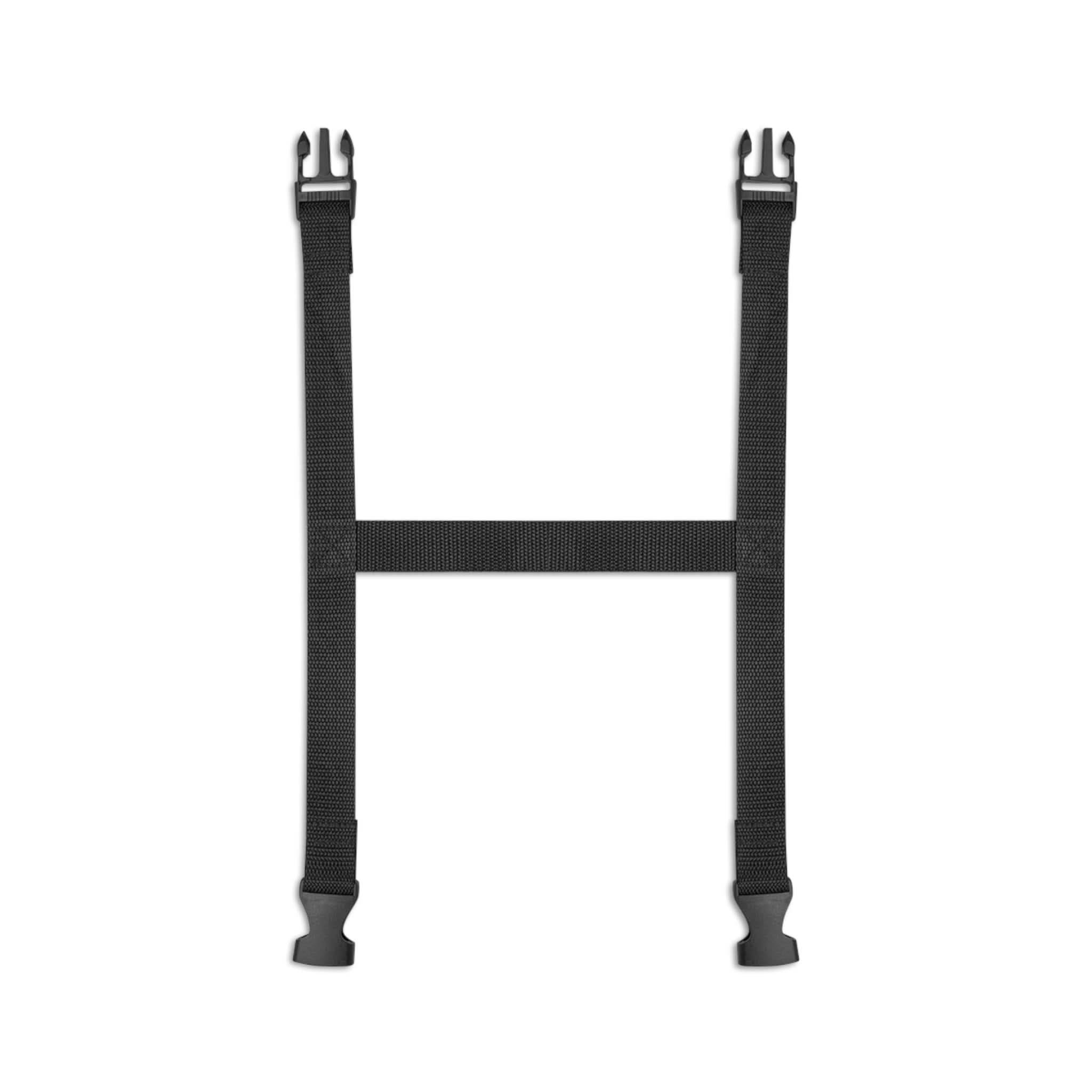 Black webbing H-shaped harness.
