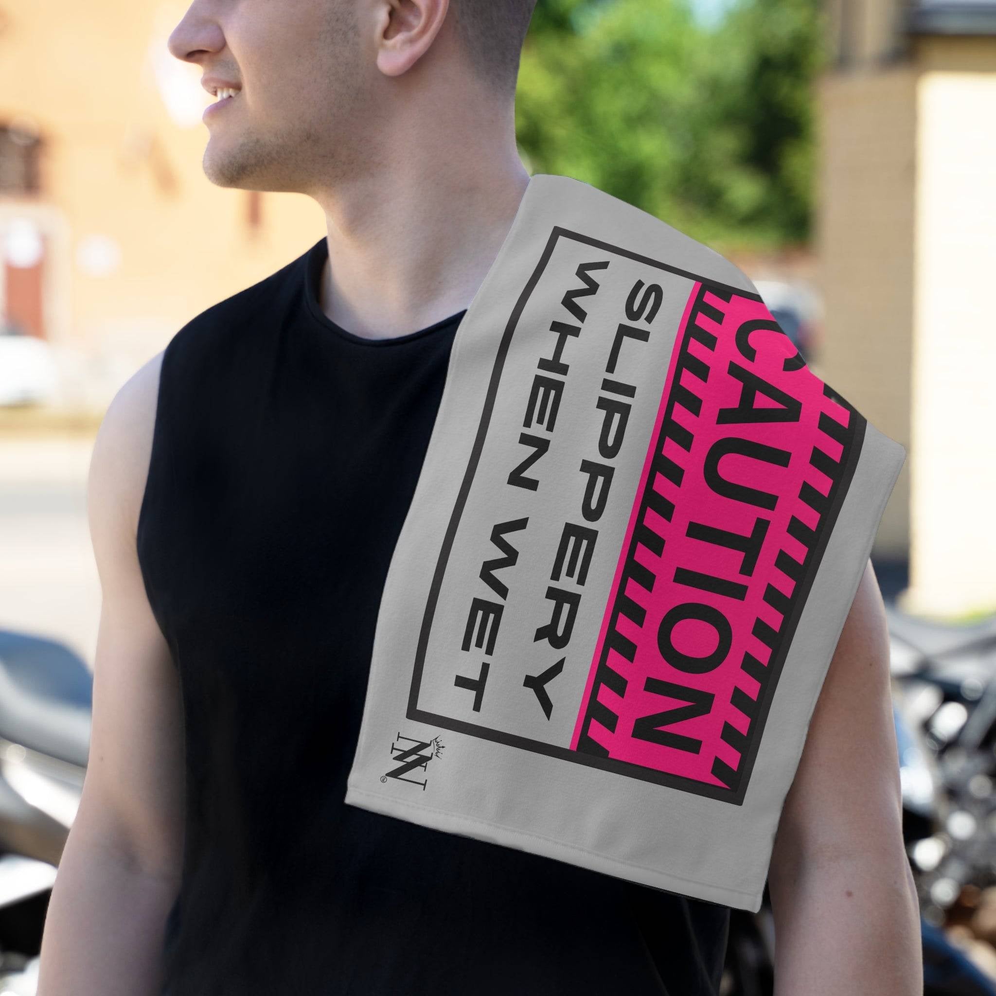 Caution Slippery When Wet Grey Mix & Match Soft Sex Towels | Flirty Lovers’ Gifts