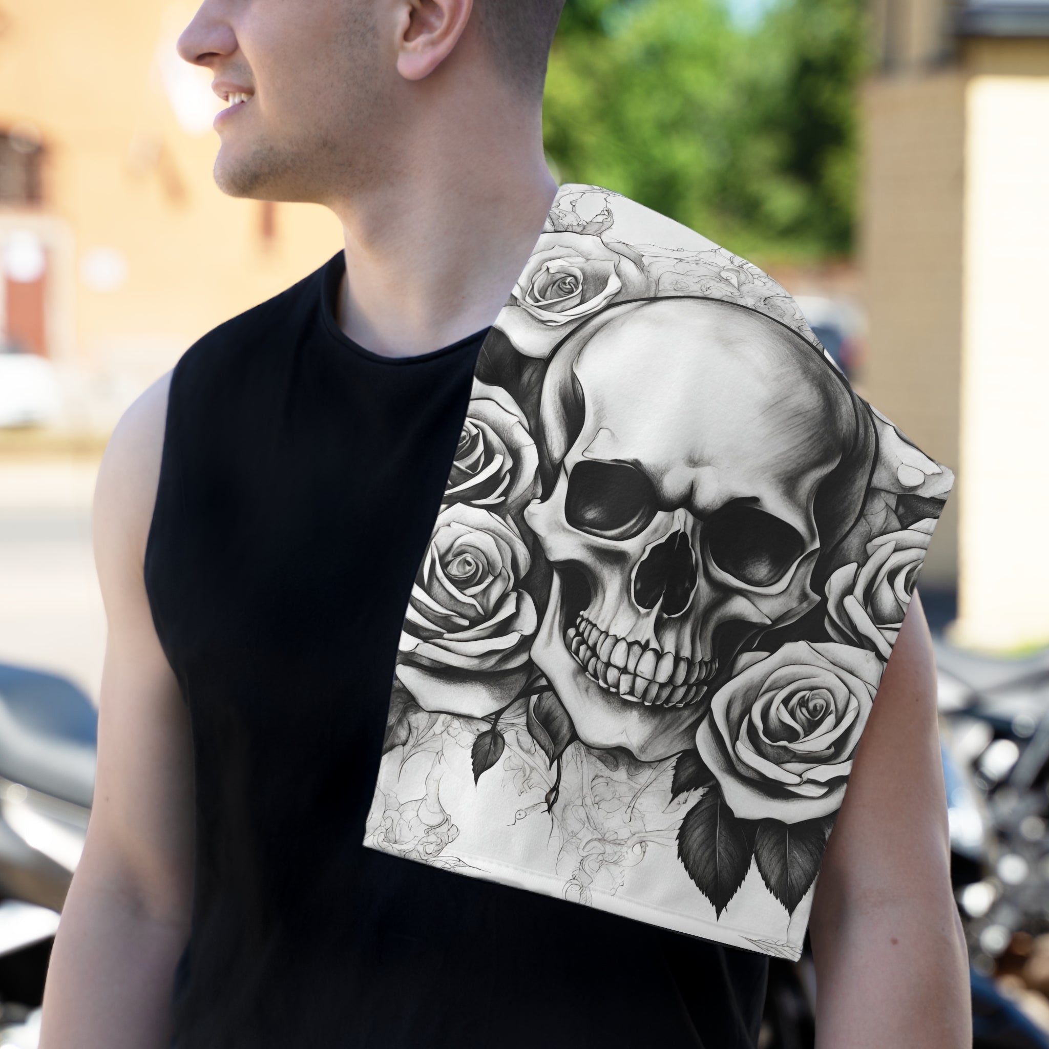 Grey Washed Skull & Roses | Mix & Match Soft Fun-Flirty Lovers’ Towels