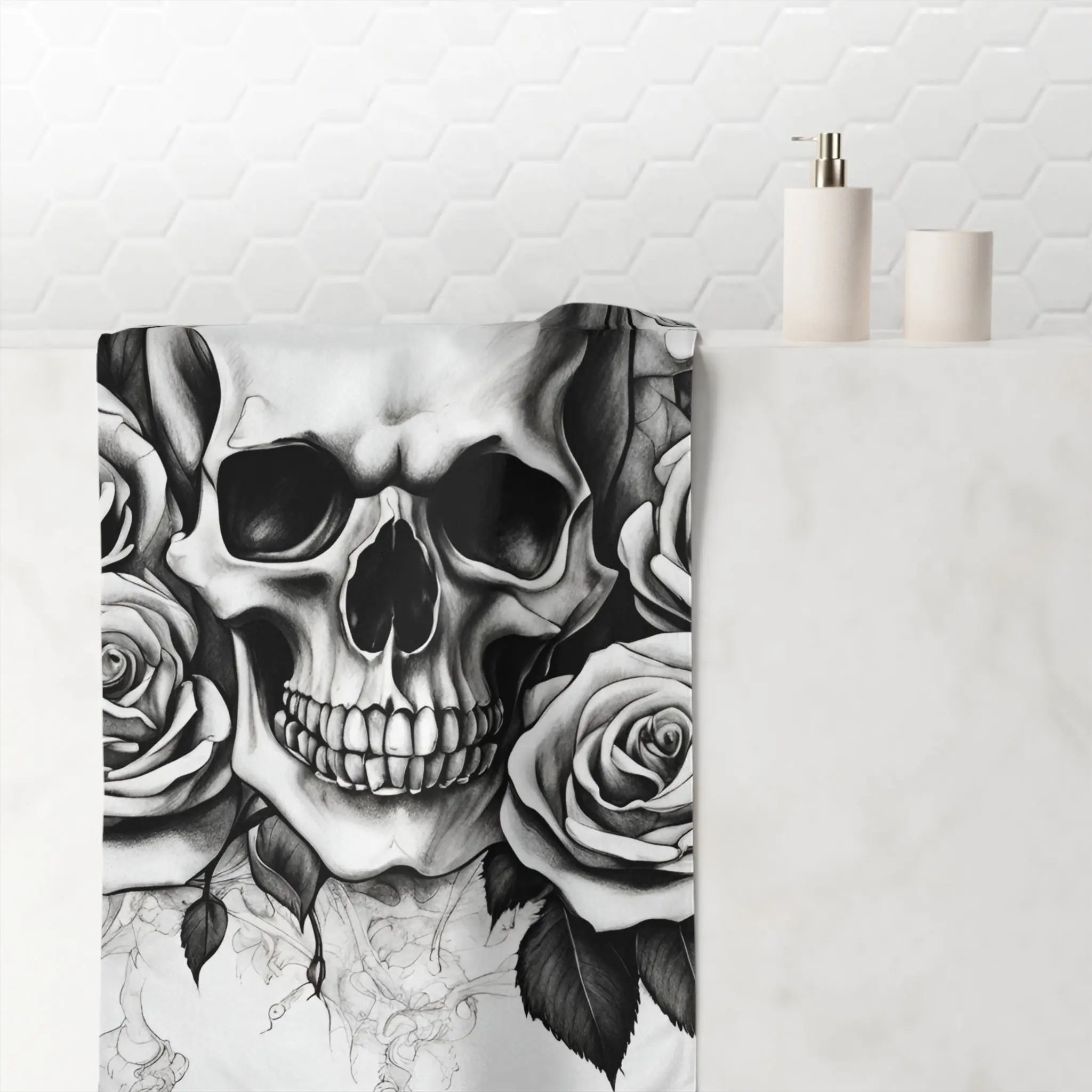Grey Washed Skull & Roses | Mix & Match XL Fun-Flirty Lovers’ Towels