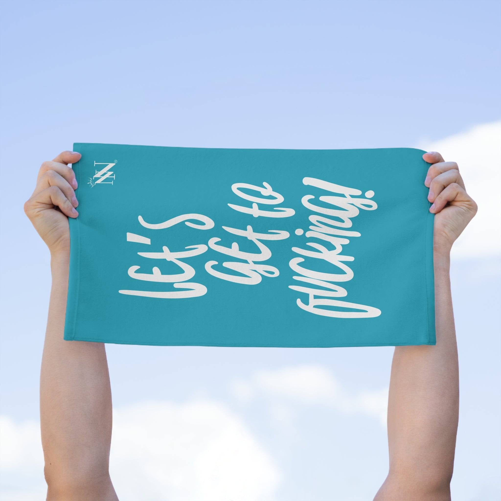 Let’s Get to Fucking! Teal Mix & Match Soft Sex Towels | Flirty Lovers’ Gifts
