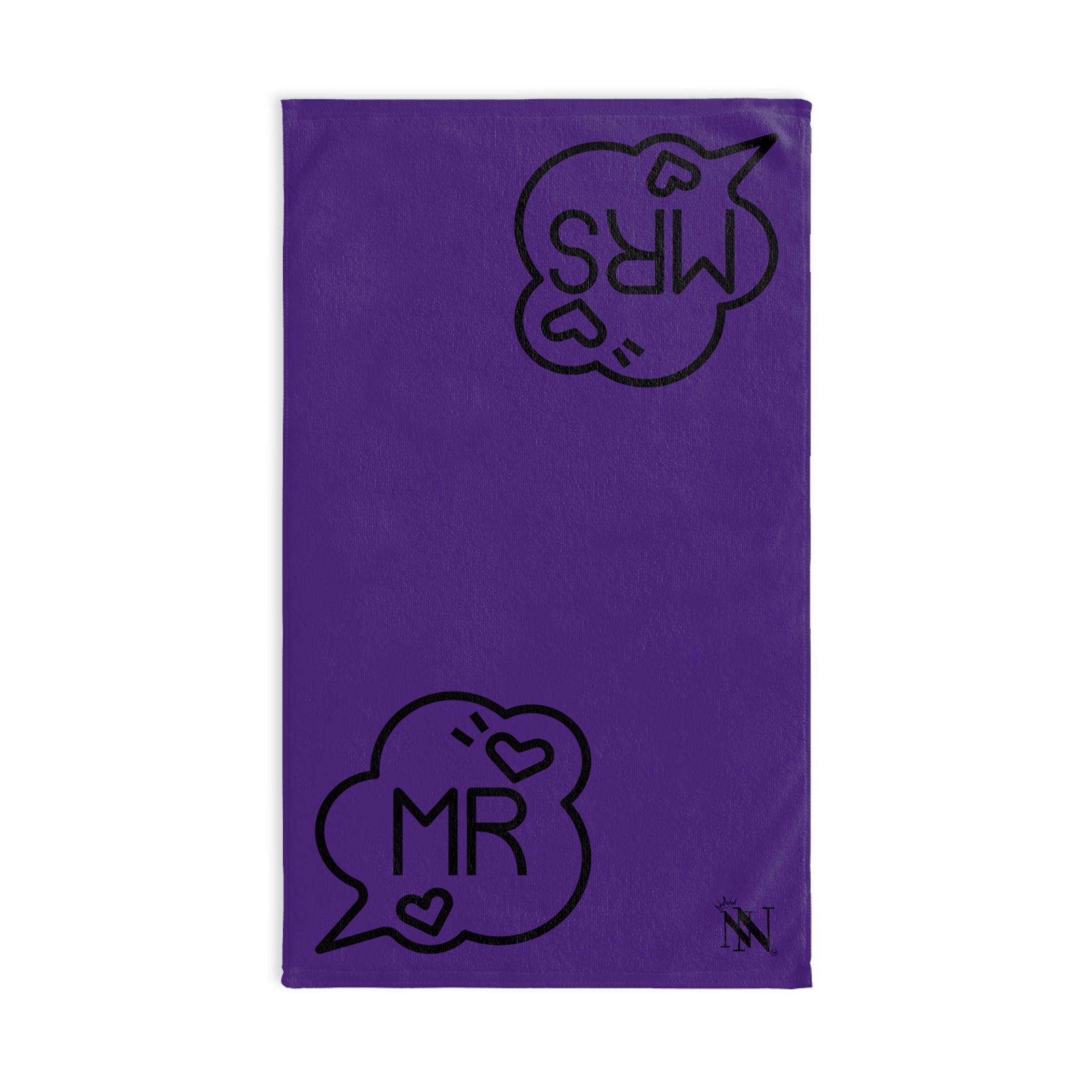 Mr. Mrs. Caption Shareable Purple | Mix & Match Classic Fun-Flirty Lovers’ Towels