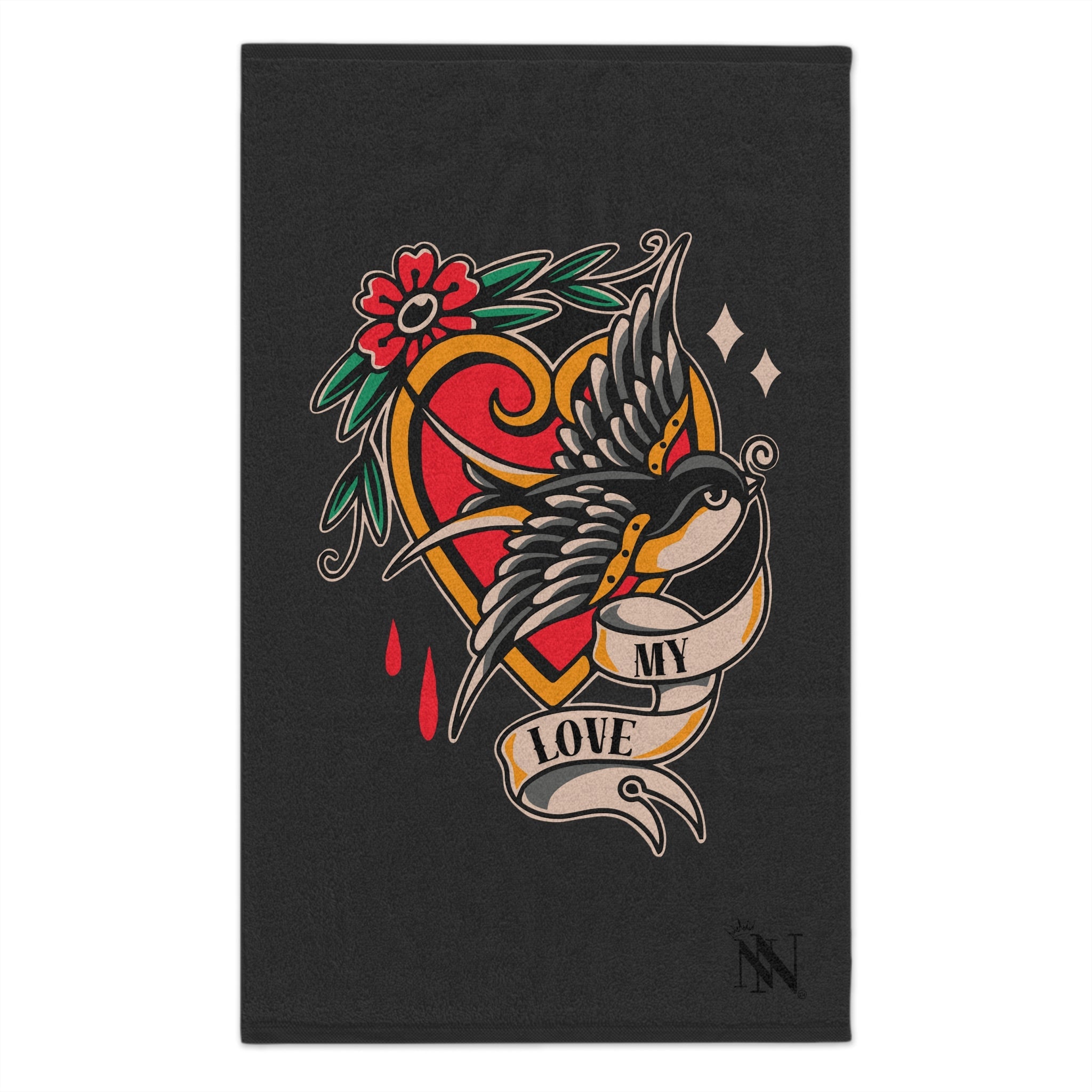 My Love Traditional Tattoo Dark Grey | Mix & Match Soft Fun-Flirty Lovers’ Towels