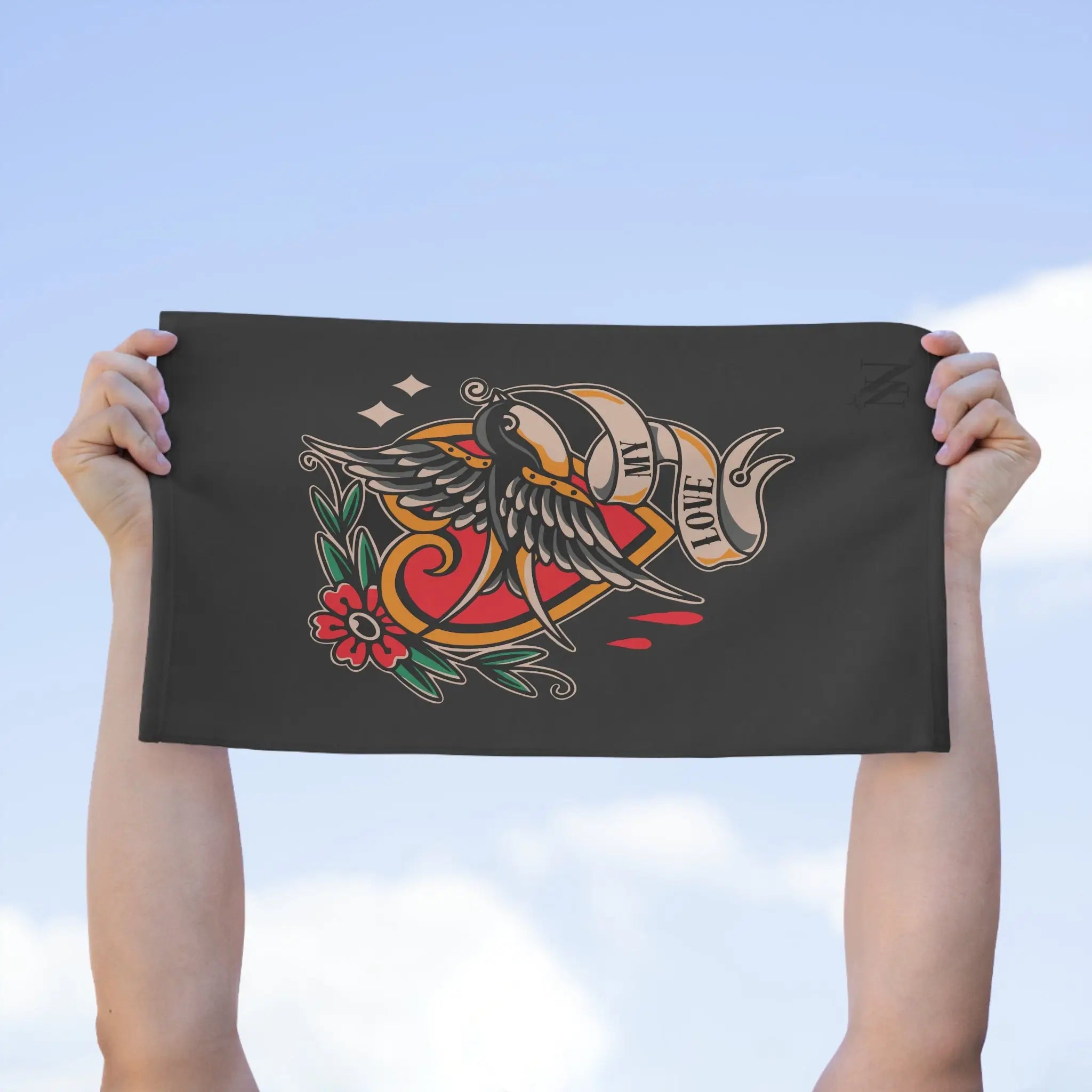 My Love Traditional Tattoo Dark Grey | Mix & Match Soft Fun-Flirty Lovers’ Towels