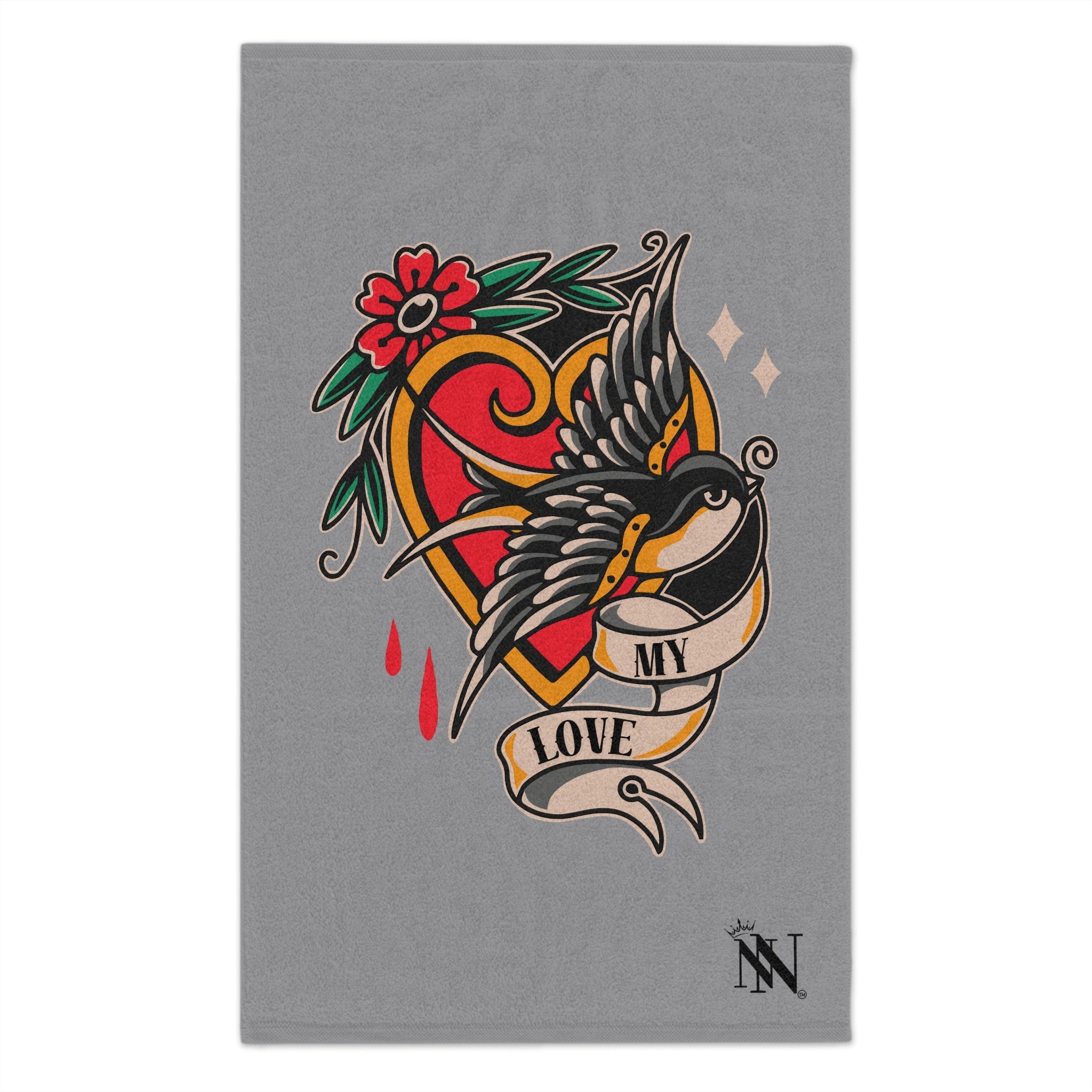 My Love Traditional Tattoo Grey | Mix & Match Soft Fun-Flirty Lovers’ Towels
