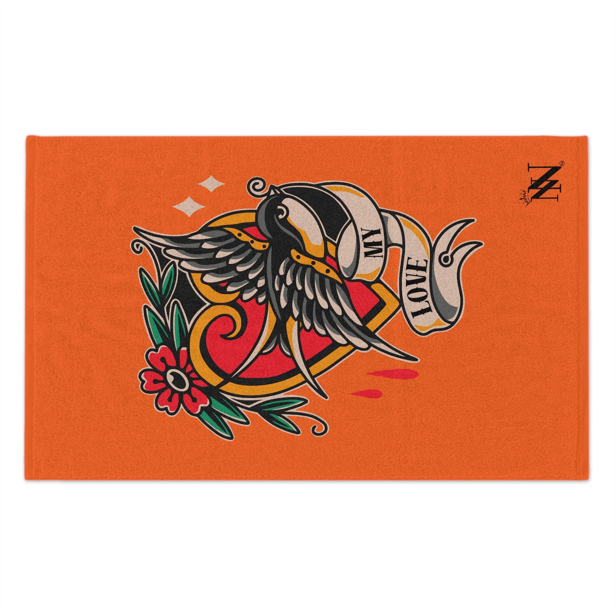 My Love Traditional Tattoo Orange | Mix & Match Soft Fun-Flirty Lovers’ Towels