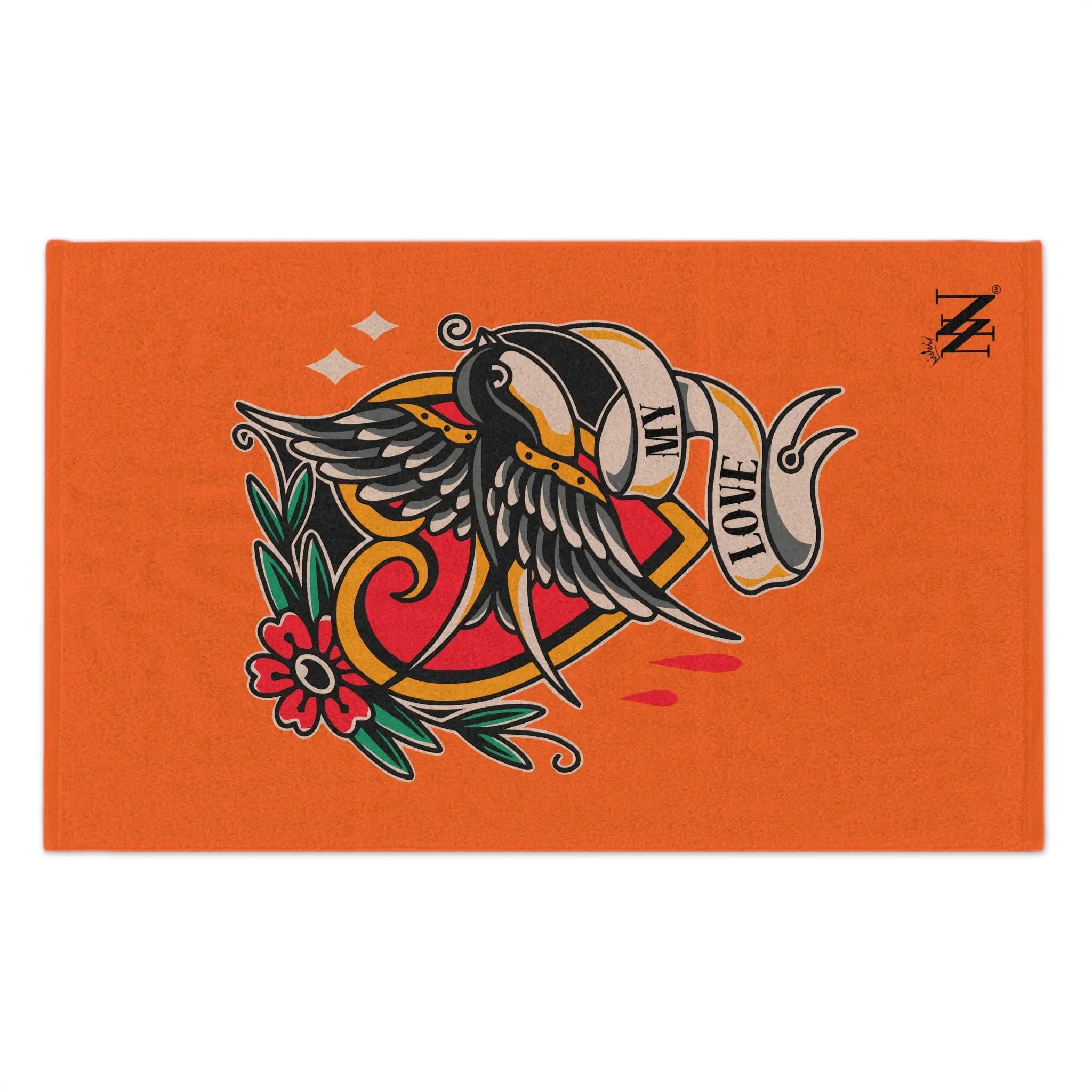 My Love Traditional Tattoo Orange | Mix & Match Soft Fun-Flirty Lovers’ Towels