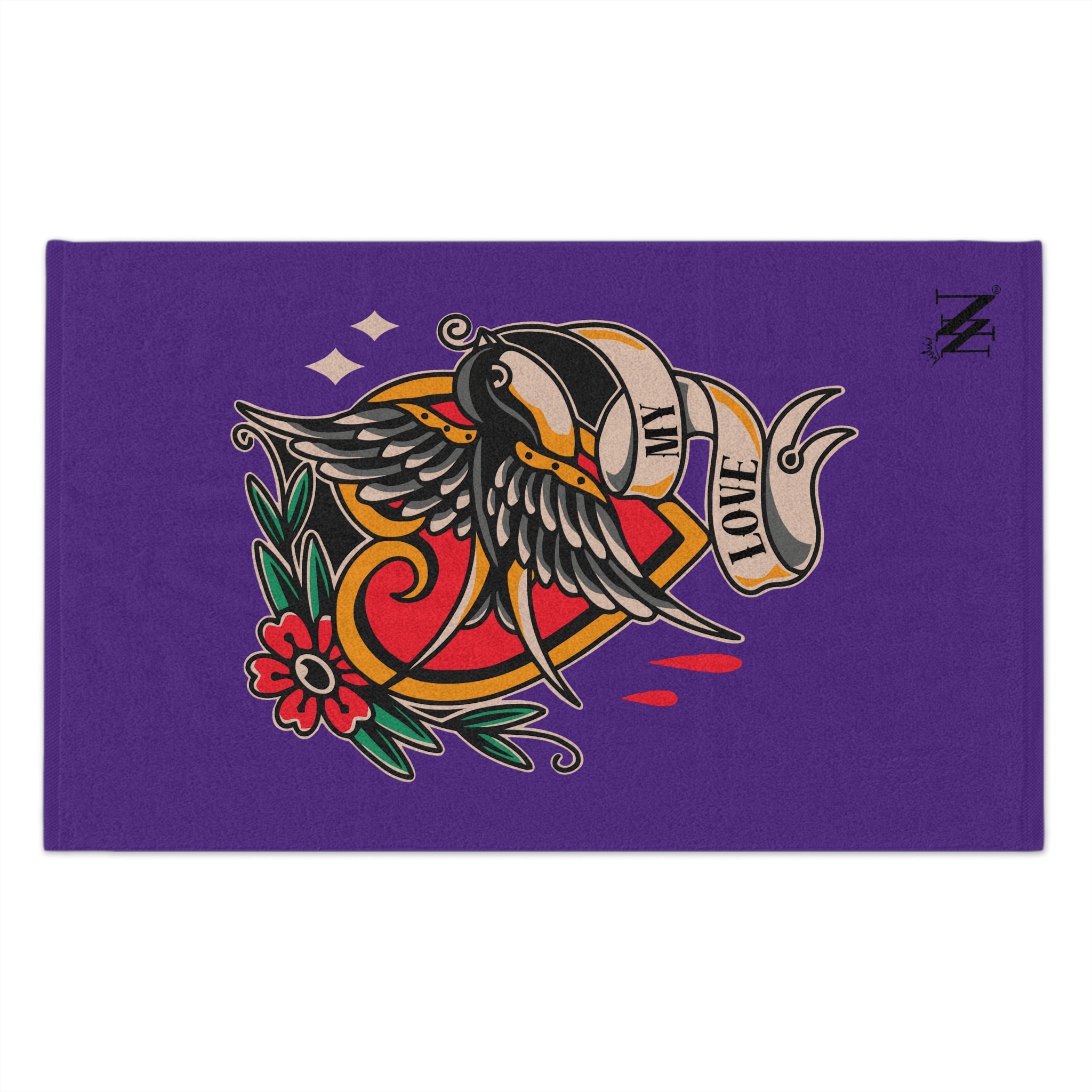 My Love Traditional Tattoo Purple | Mix & Match Soft Fun-Flirty Lovers’ Towels