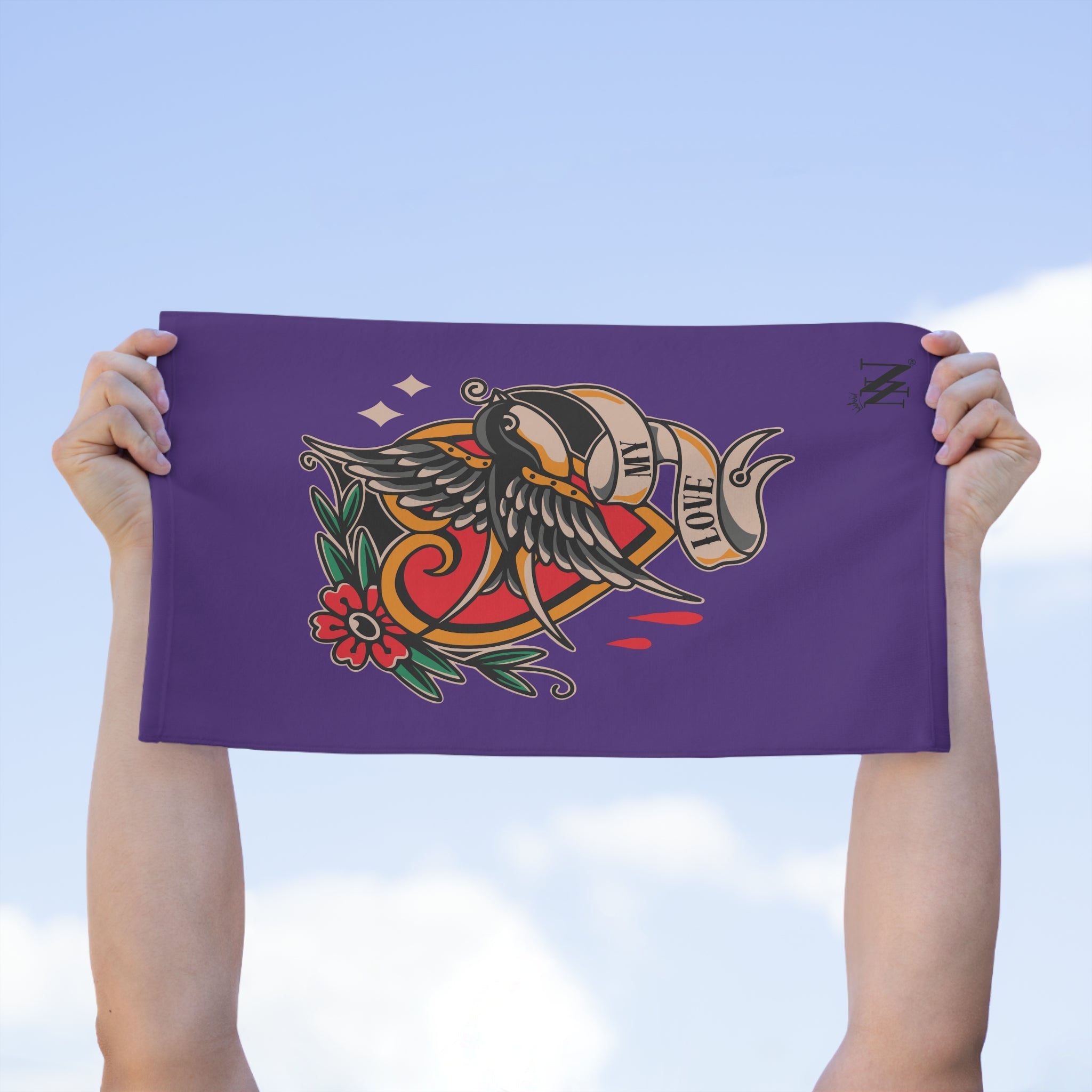 My Love Traditional Tattoo Purple | Mix & Match Soft Fun-Flirty Lovers’ Towels