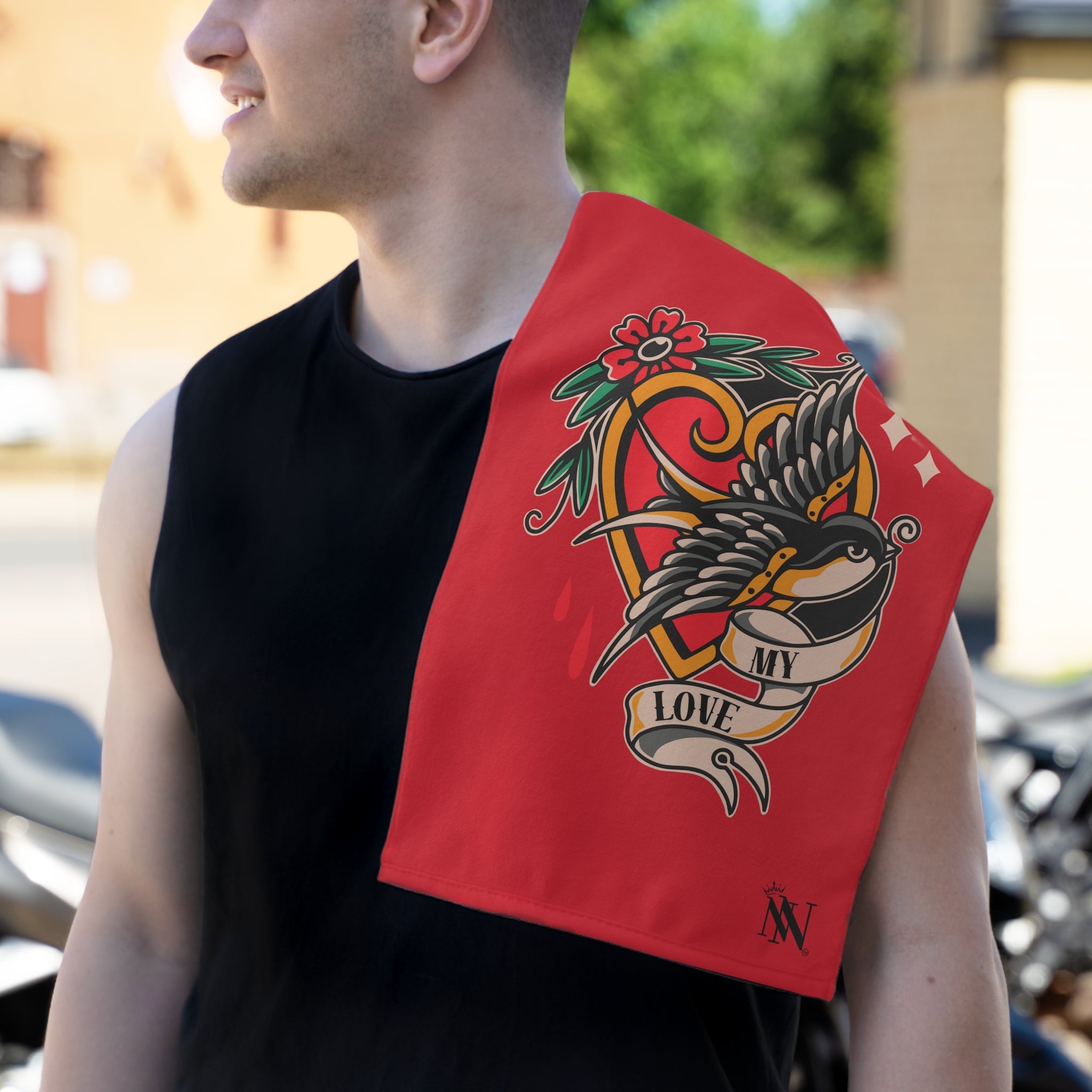 My Love Traditional Tattoo Red | Mix & Match Soft Fun-Flirty Lovers’ Towels