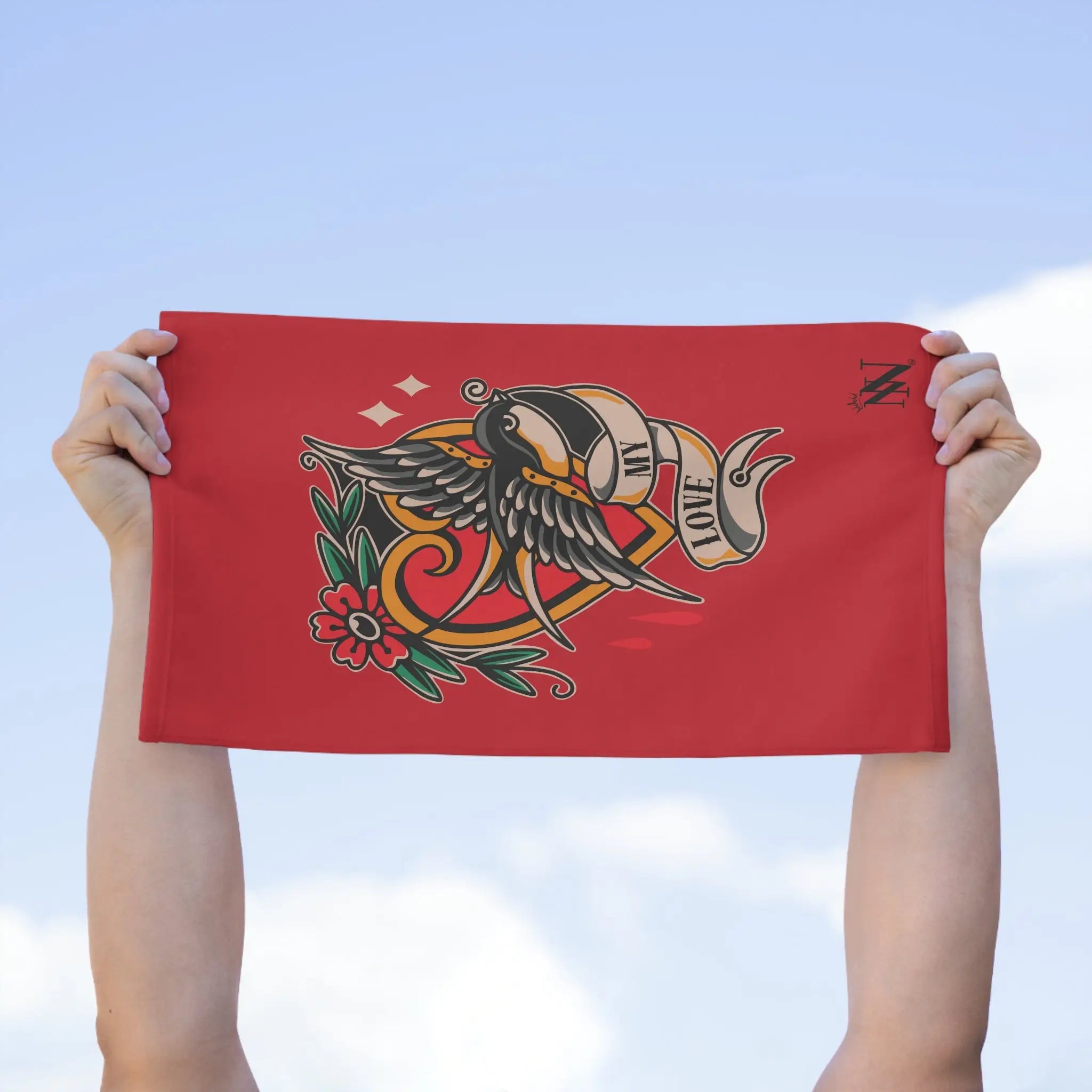 My Love Traditional Tattoo Red | Mix & Match Soft Fun-Flirty Lovers’ Towels
