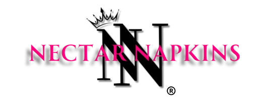 Nectar napkins logo in bold, glowing pink lettering against a black background.