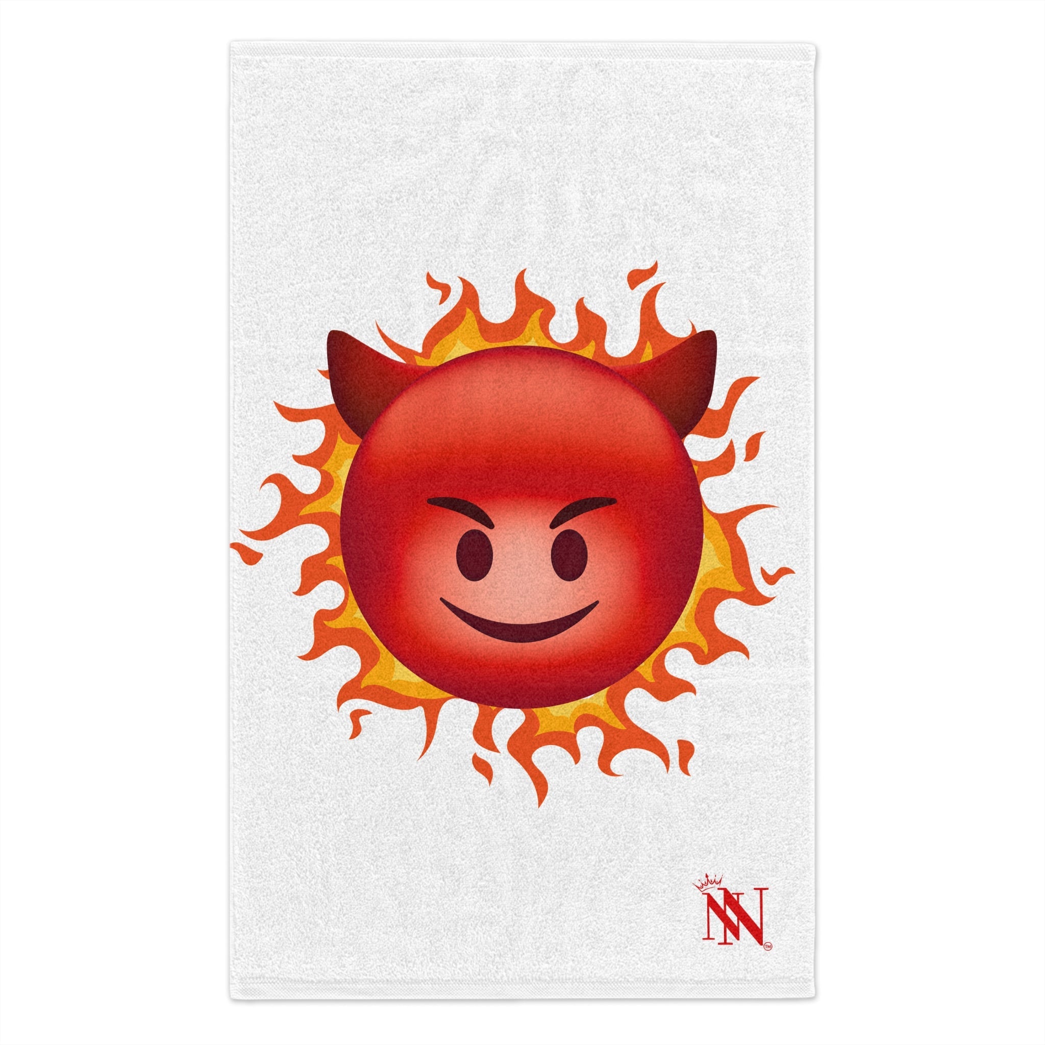 Red Hot Naughty Devil Emoji White | Mix & Match Soft Fun-Flirty Lovers’ Towels