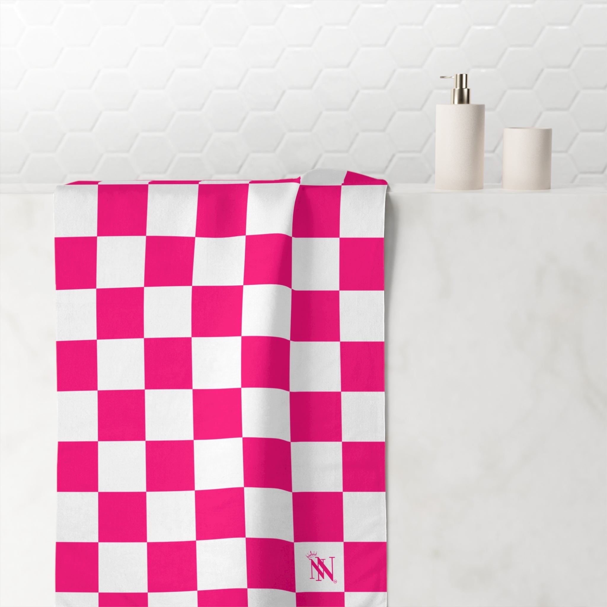 Signature Pink White Checkered | Mix & Match Naughty XL Fun-Flirty Lovers’ Towels