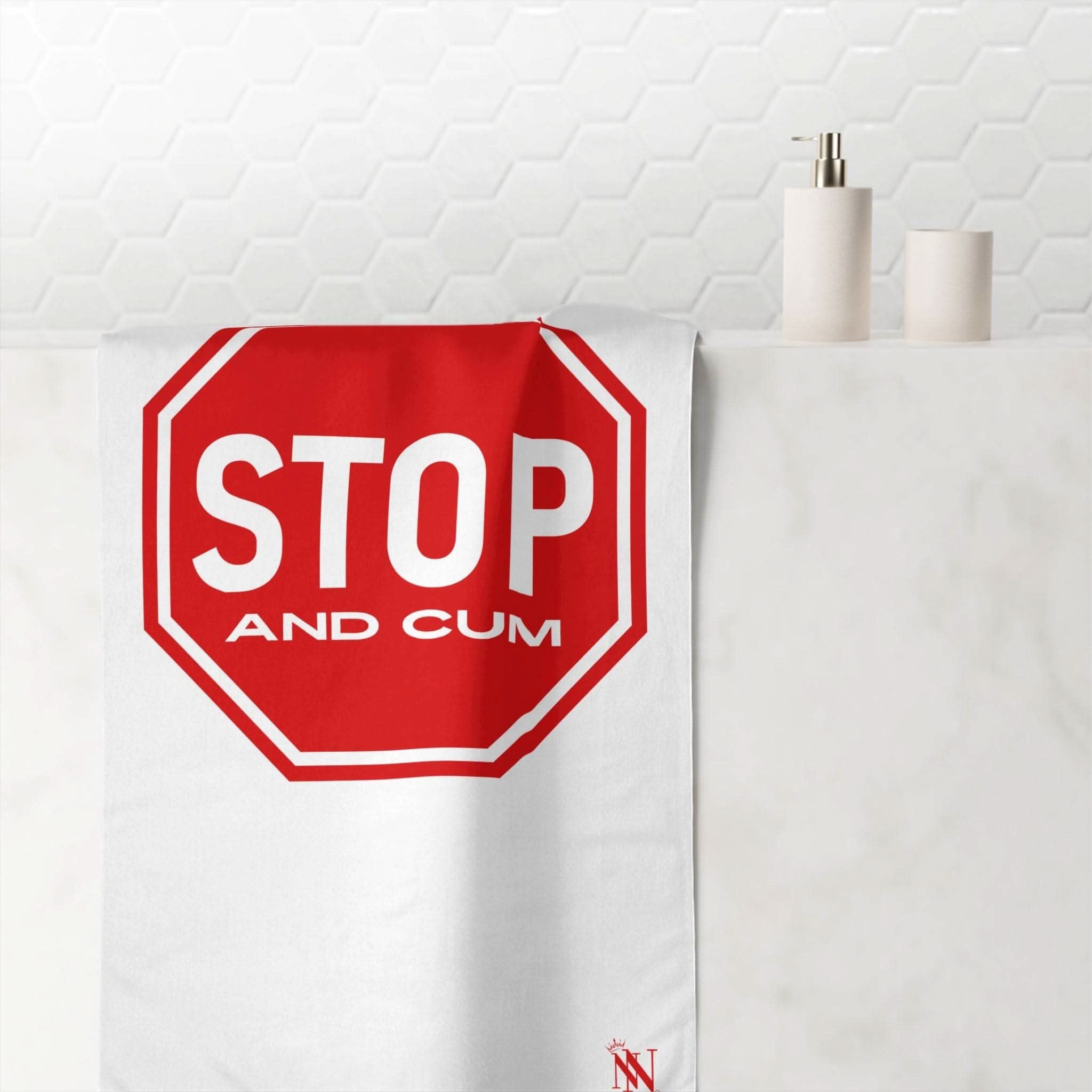 Stop And Cum Sign Fun XL Cum Towel | Big Bold & Sexy Stylish