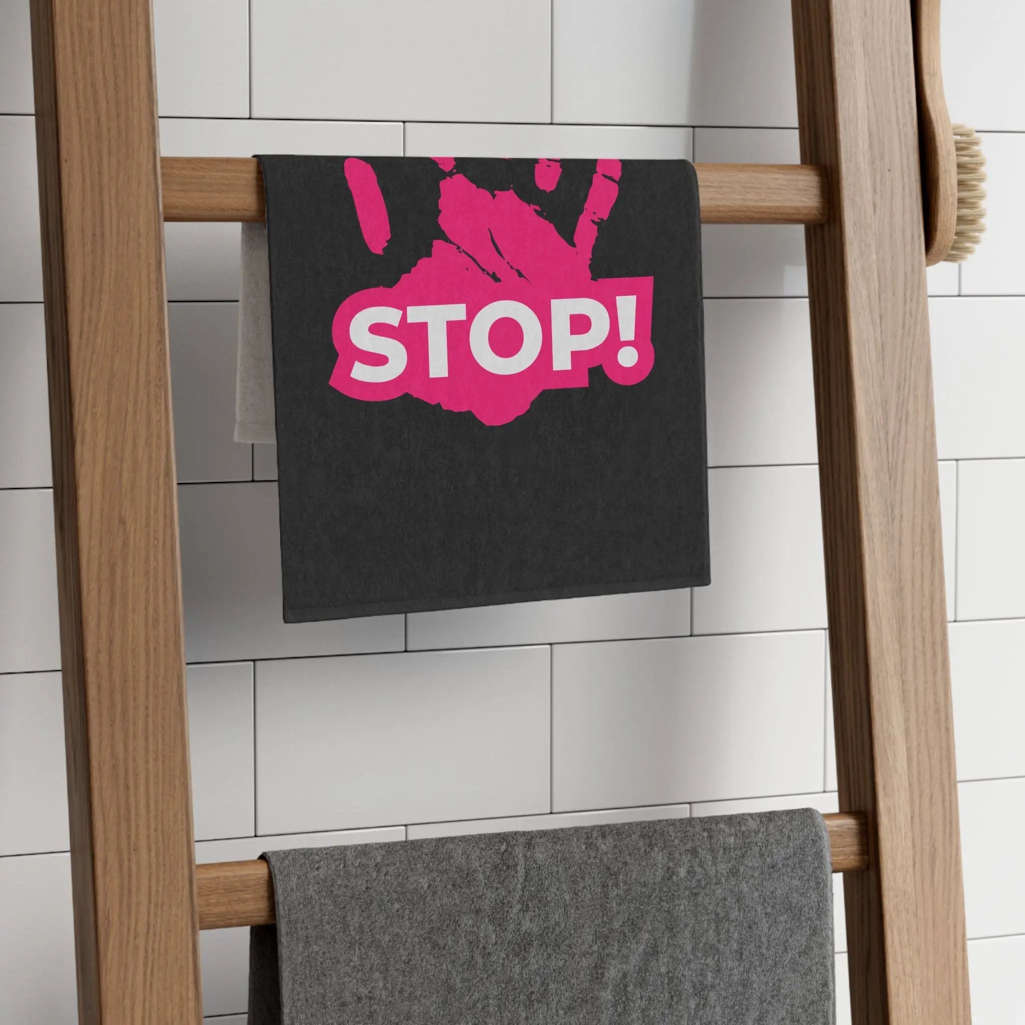 Stop! Handprint Black | Mix & Match Soft Fun-Flirty Lovers’ Towels