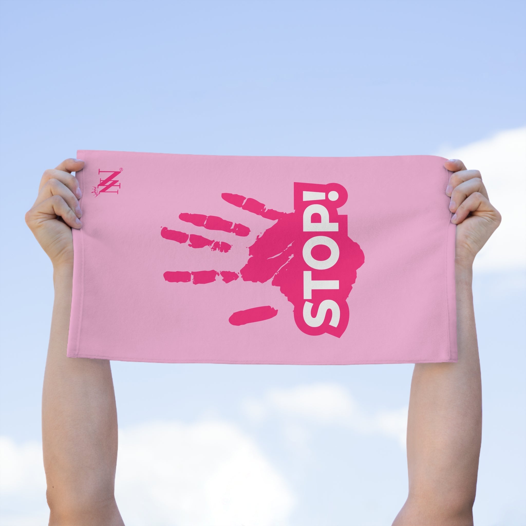 Stop! Handprint Light Pink | Mix & Match Soft Fun-Flirty Lovers’ Towels