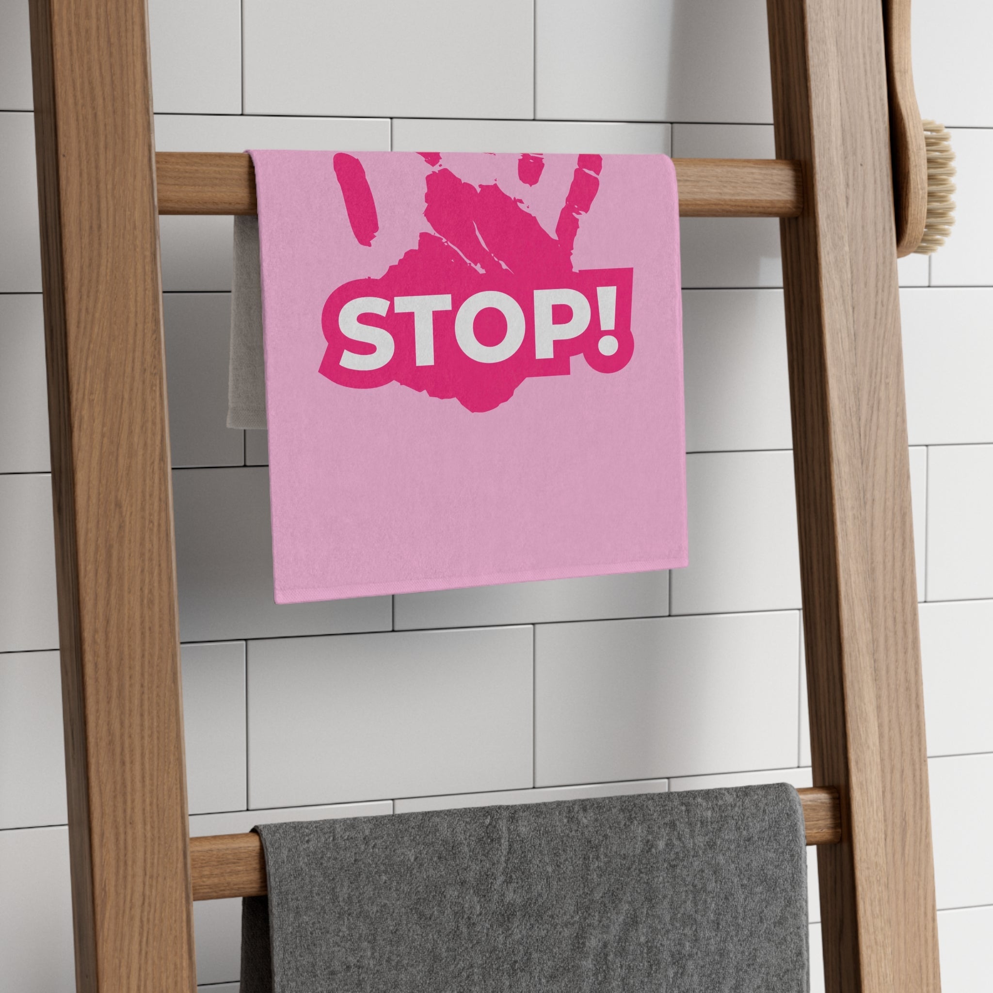 Stop! Handprint Light Pink | Mix & Match Soft Fun-Flirty Lovers’ Towels