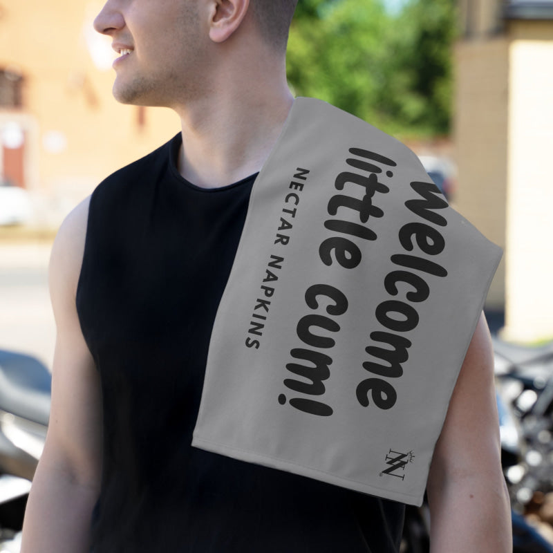 Welcome Little Cum! Grey | Mix & Match Soft Fun-Flirty Lovers’ Towels