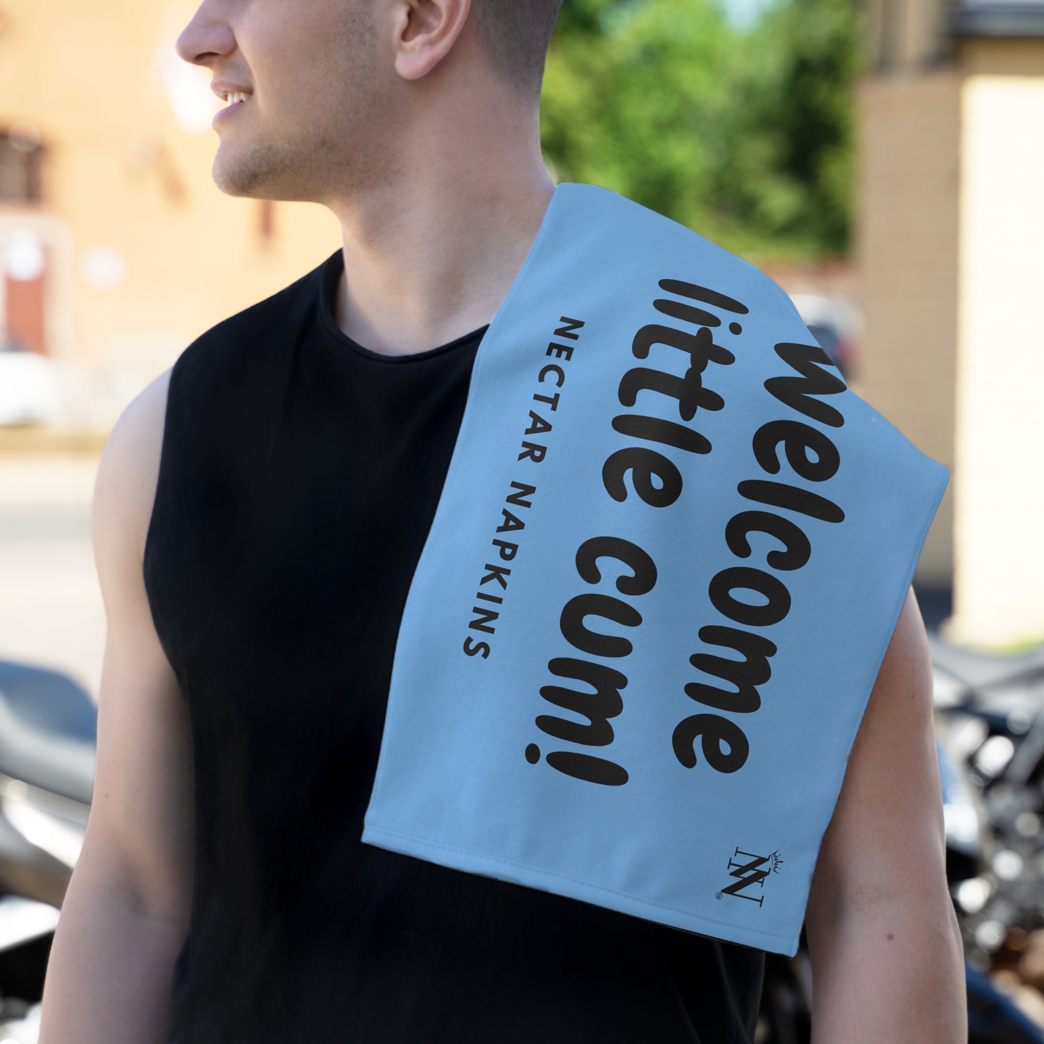 Welcome Little Cum! Light Blue | Mix & Match Soft Fun-Flirty Lovers’ Towels